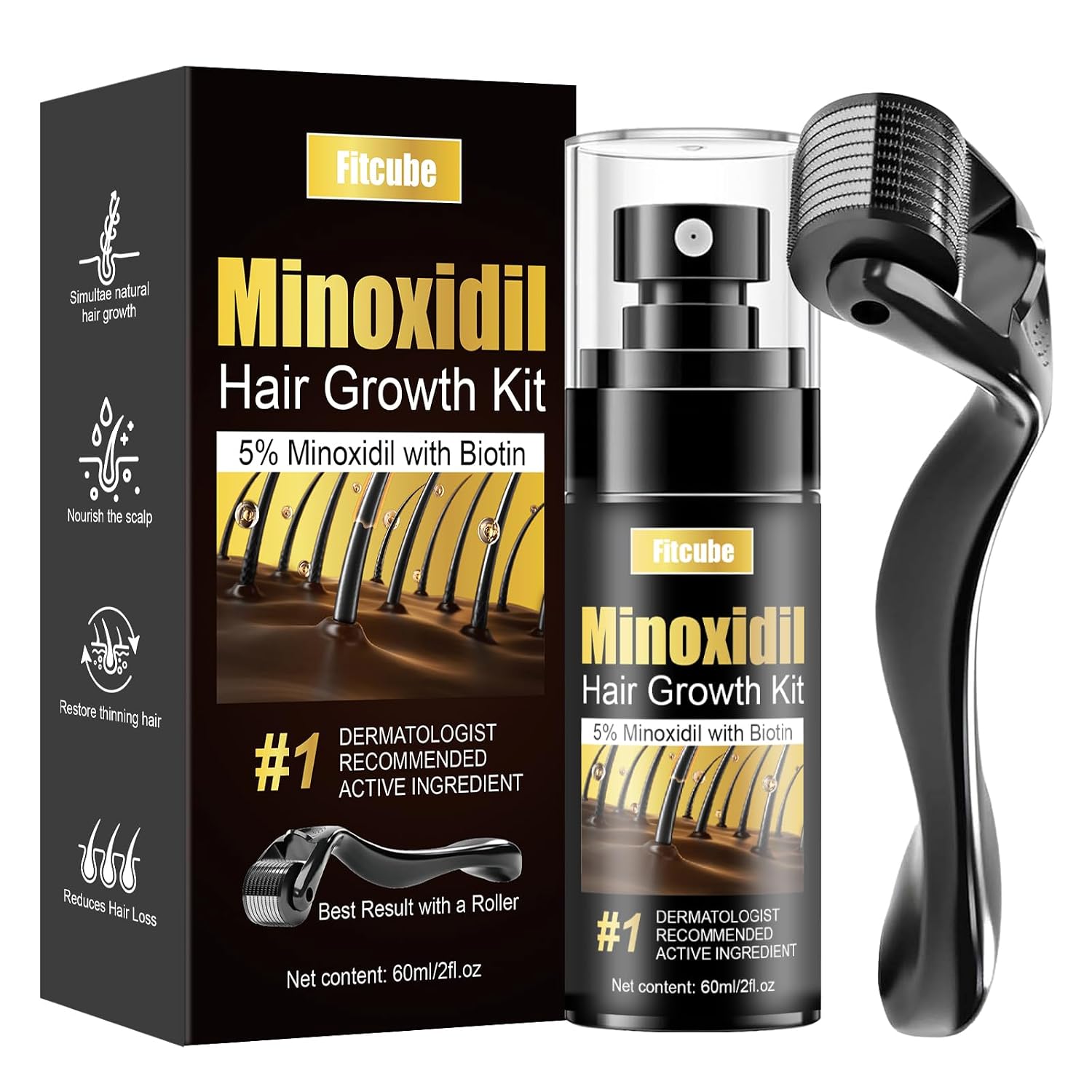 5% Minoxidil for Men,Minoxidil for BeardGrowth Kit, Minoxidilfor Women HairGrowth Kit, HairRegrowth for Men,Beard Growth Serum,with Rosemary forThicker Hair Growth 60ML (1 Pack)