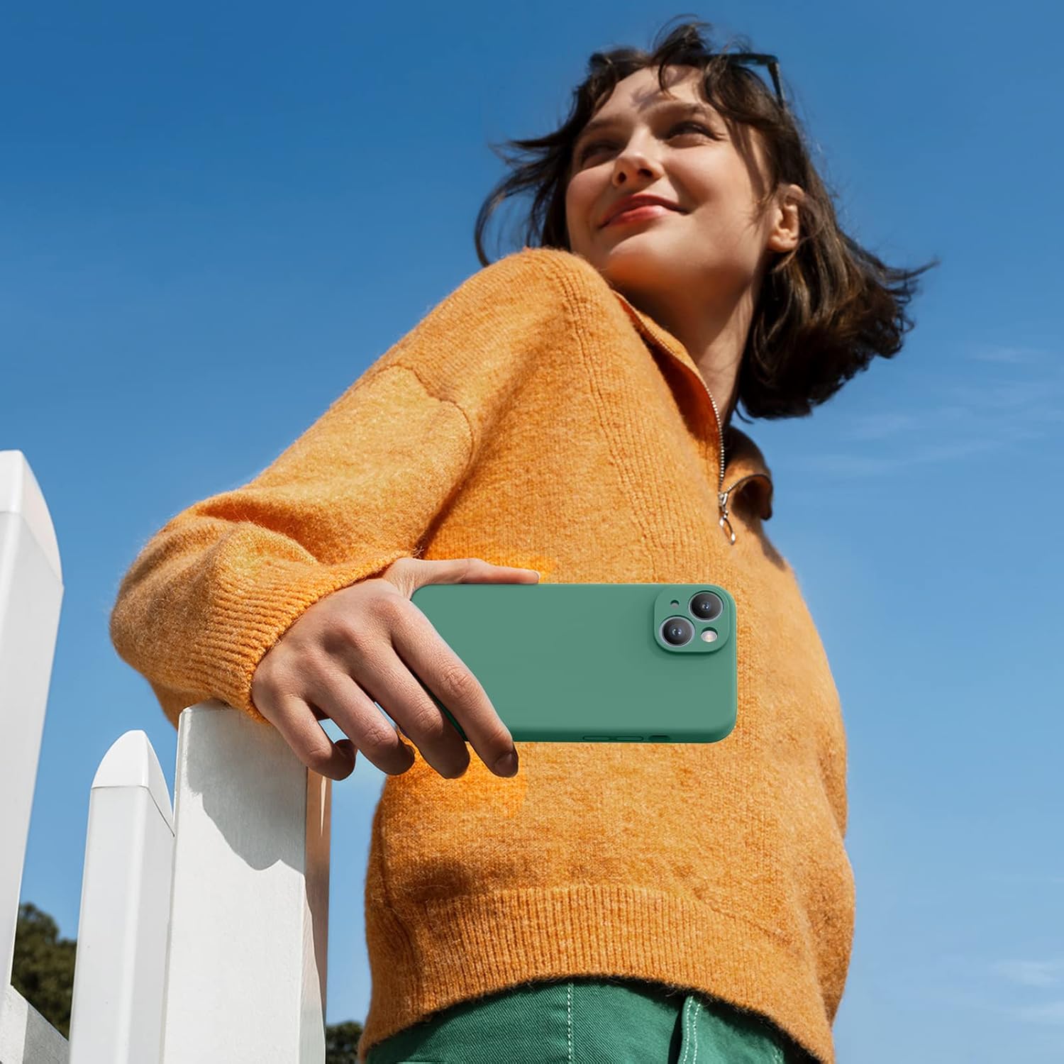 Miracase Designed for iPhone 14 Case with Screen Protector,[Upgraded Enhanced Camera Protection],Shockproof Liquid Silicone Case with Microfiber Lining, 6.1 inch,Acacia Green - Image 6