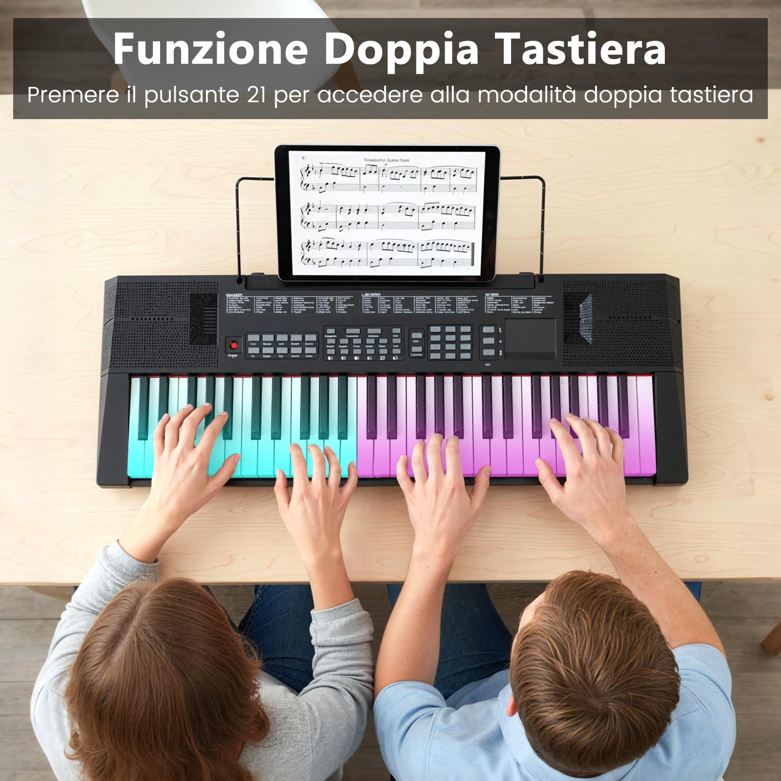 COSTWAY Tastiera Pianoforte a 54 Tasti per Principianti, Pianoforte Digitale con 200 Ritmi e 200 Suoni, 60 Demo, Leggio, Strumento Musicale Educativo per Bambini, Adolescenti e Adulti, Nero