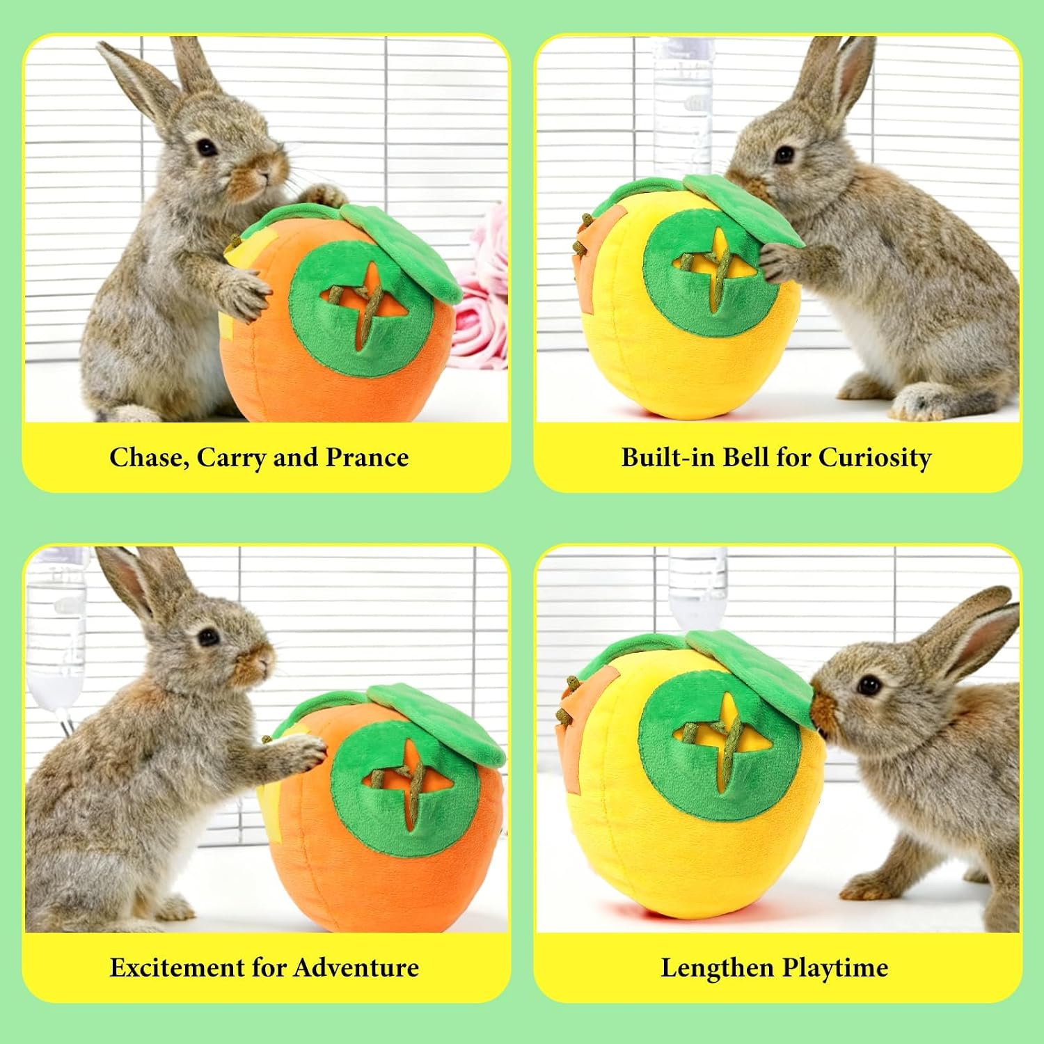 2Pcs Rabbit Foraging Toy with Bell, Snuffle Ball Enrichment Toys | for Indoor Bunnies, Washable Feed Game Supplies for Bunnies Boredom, Rabbit Puzzle Balls
