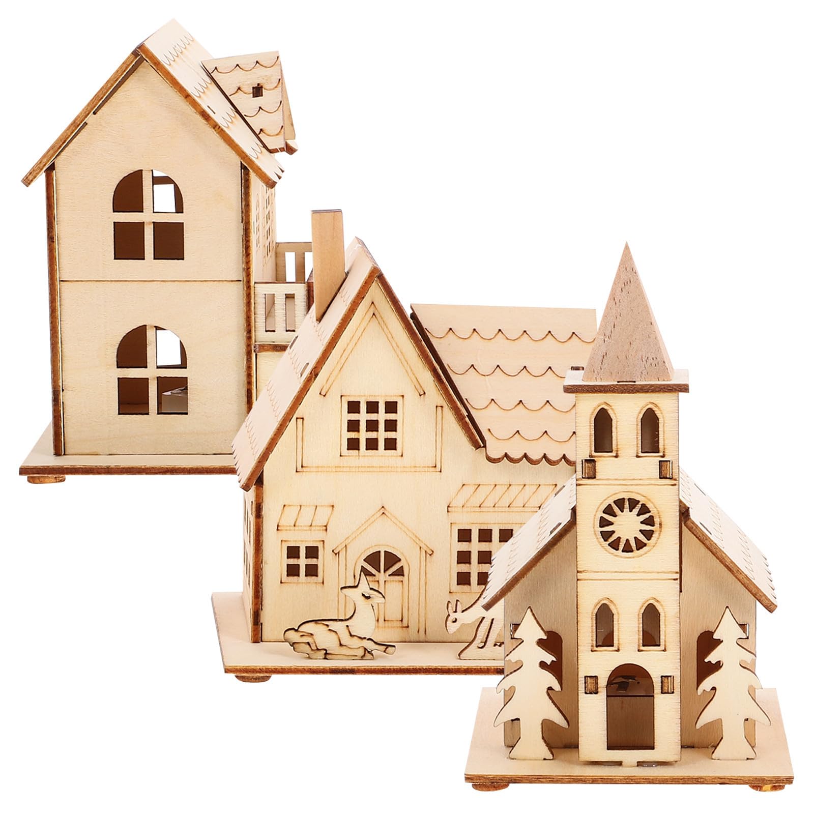 Alasum 3 Pezzi Decorazione Natalizia per Casa Casetta in Legno Luminosa a Forma di Mini Casa Luce Soffusa per Bar e Negozi Durante Periodo di Natale