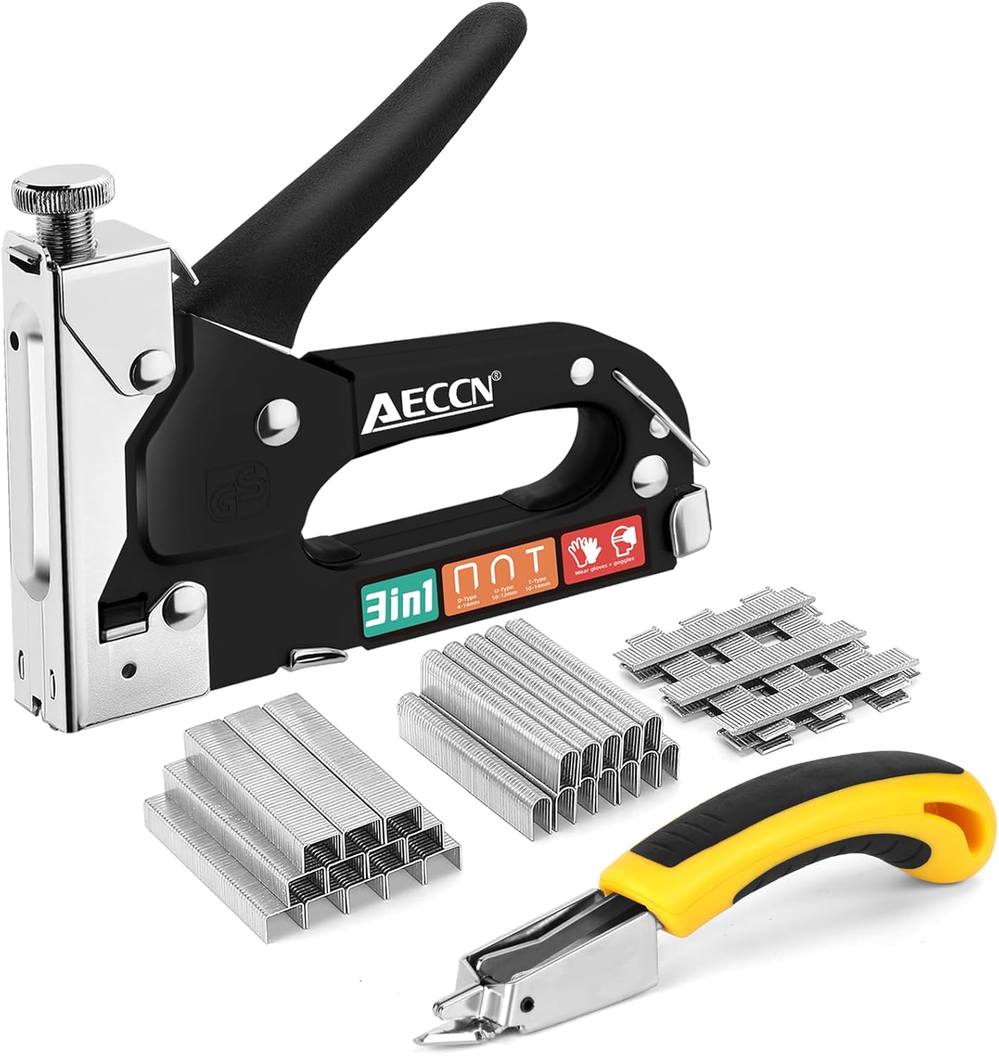 AECCN 3 in 1 Heavy Duty Staple Nail Steel Gun Kit with 2100 Staples ...