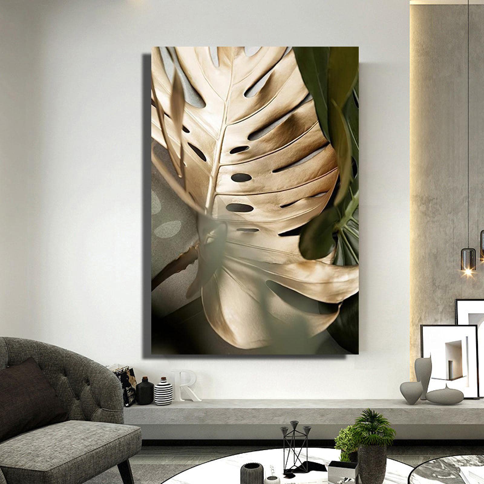 Affiches modernes impression de feuille d'or pour habiller un grand mur blanc de salon - 6