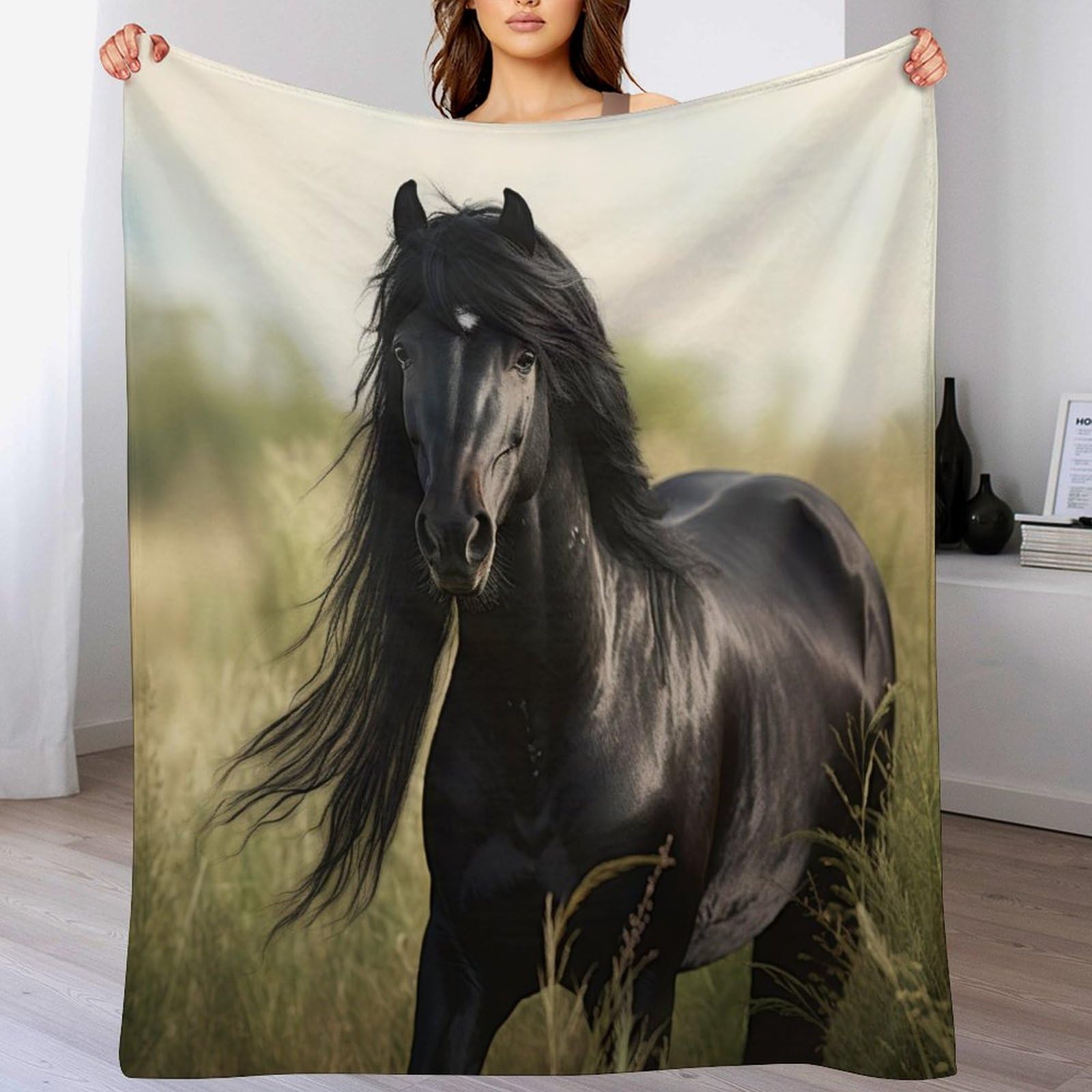 Couverture de lit chaude motif cheval plaid 140x180 lavable en machine