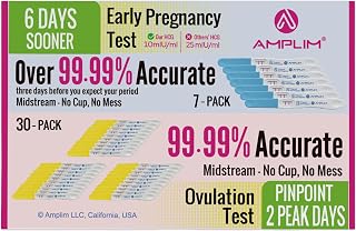 Amplim Pregnancy Test and Ovulation Tests Kit, 37 Pack Bulk Early Detection HCG & LH Sticks, 99.99% Accurate at Home Predictor 6 Days Early Result, Extra Sensitive Fertility Tracker