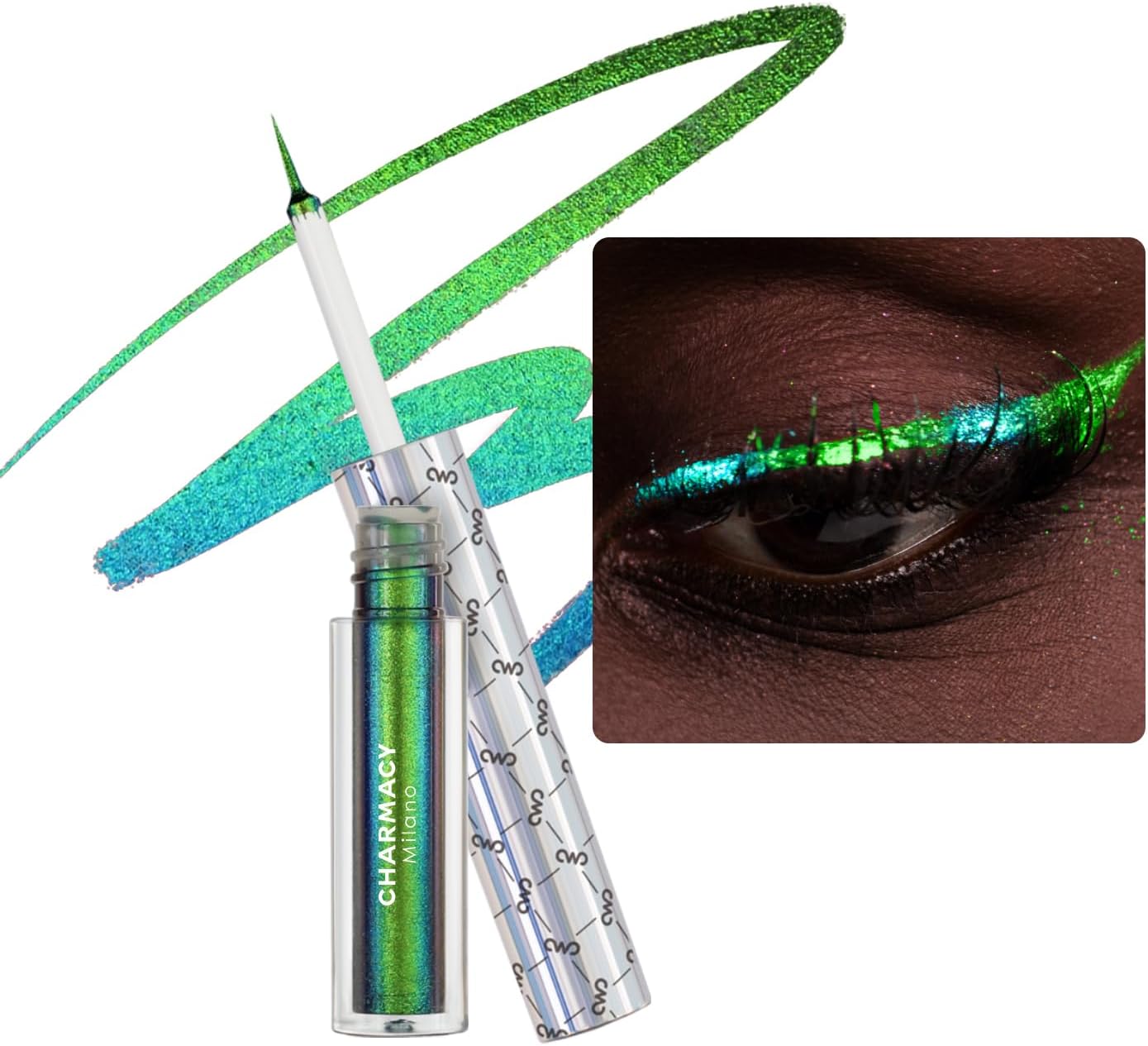 Multichrome Eyeliner Liquid Liner, Glitter liquid eyeliner waterproof, Metallic Intense Color Shifting Colorful Eyeliner, Long wearing, Ultra-Fine Tip Smudge-proof, GREEN INDIGO 905