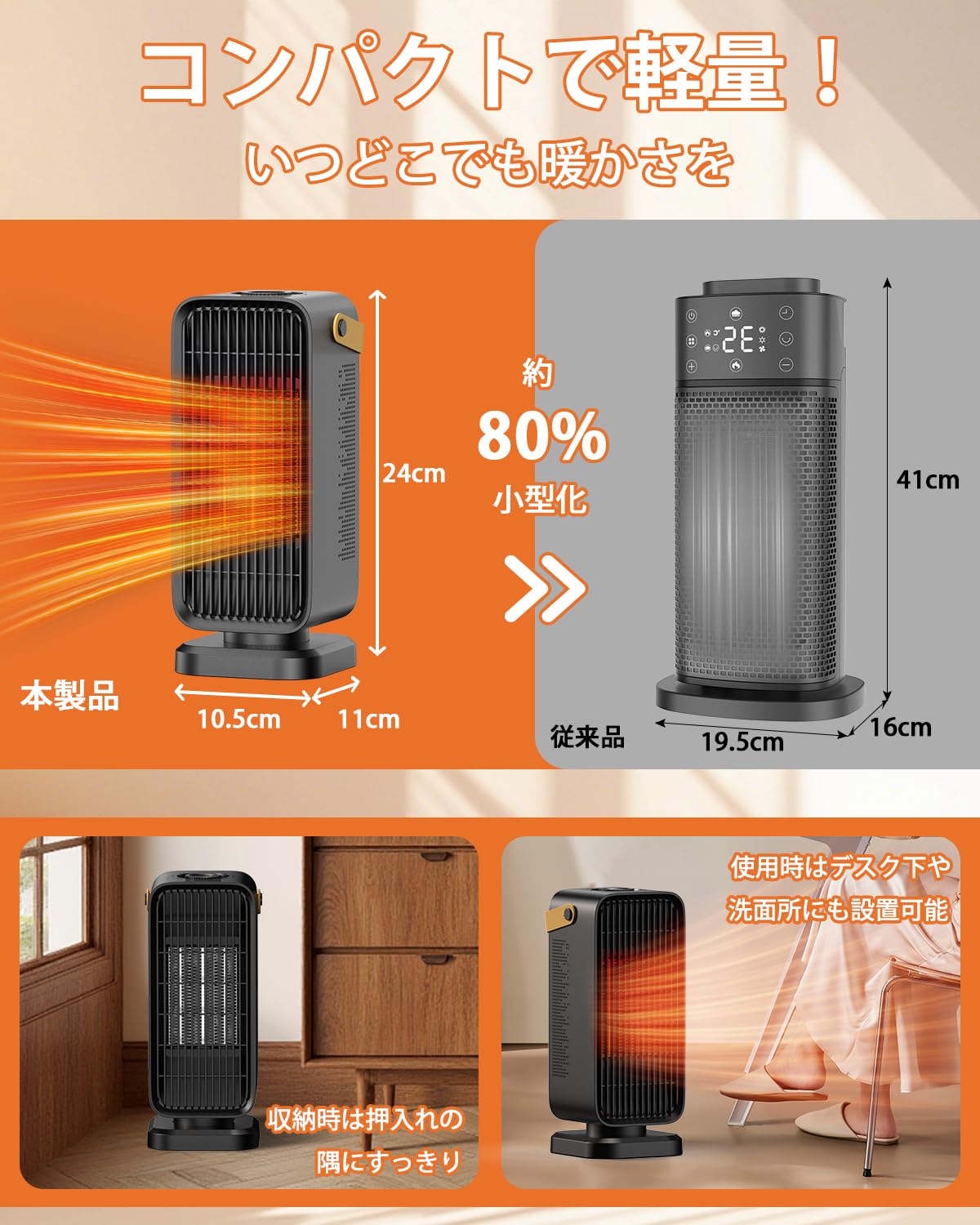 Amazon | セラミックヒーター 小型 電気ファンヒーター 2秒速暖 暖房