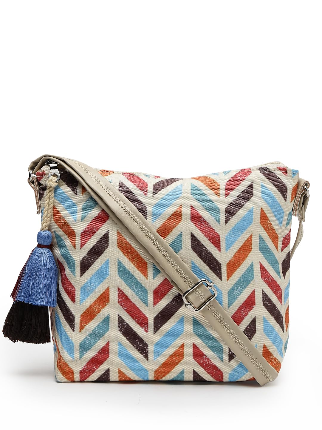 Anekaant Geomat Natural & Multi Chevron Printed Polycotton Sling Bag (B09XXSCGZB) Amazon Price History, Amazon Price Tracker