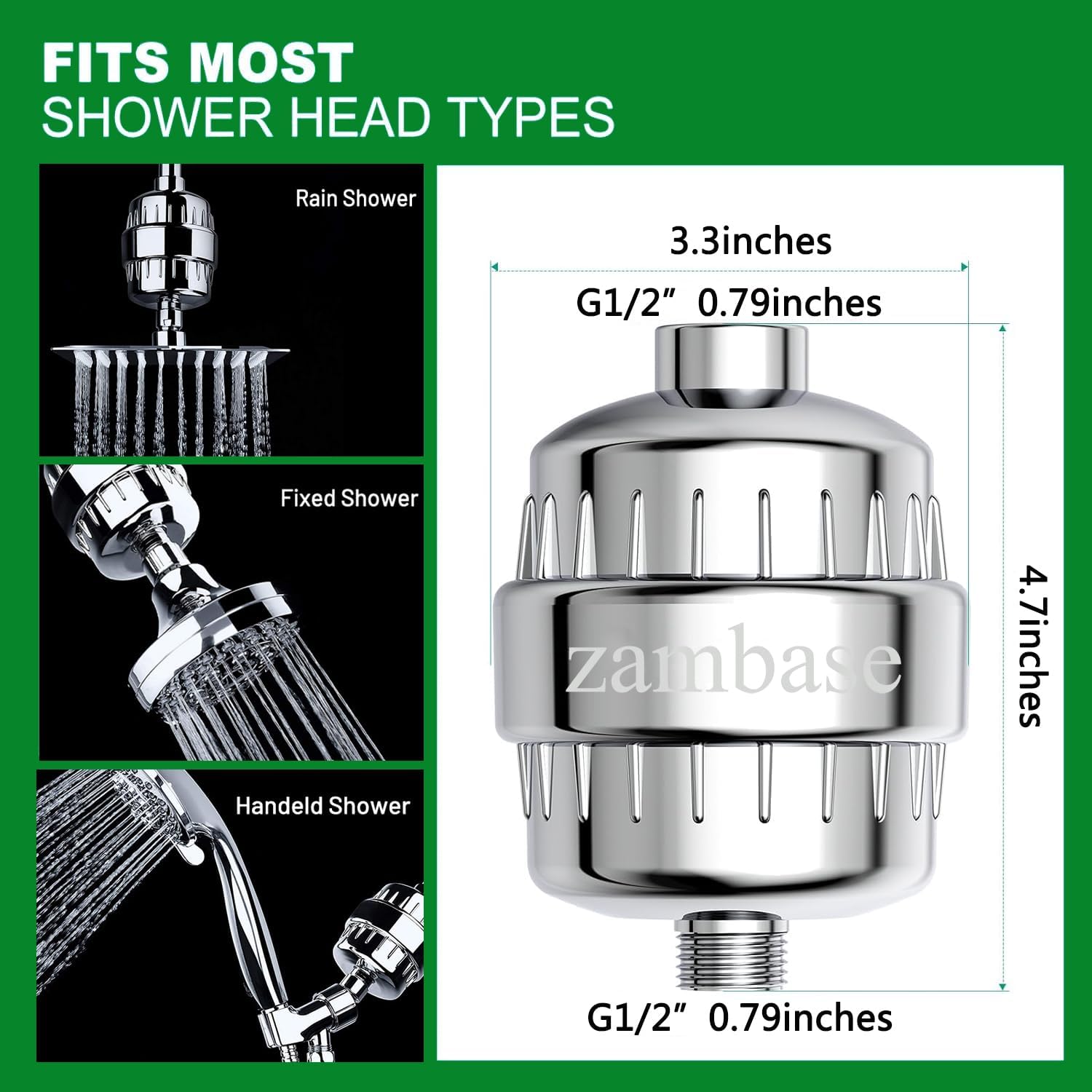 Shower Head Filter Reduction of Hard Water Chlorine & Heavy Metals to Soothe Dry Itchy Skin, Dandruff and Eczema for Healthier Skin & Hair Fits All Showers (Silvery)