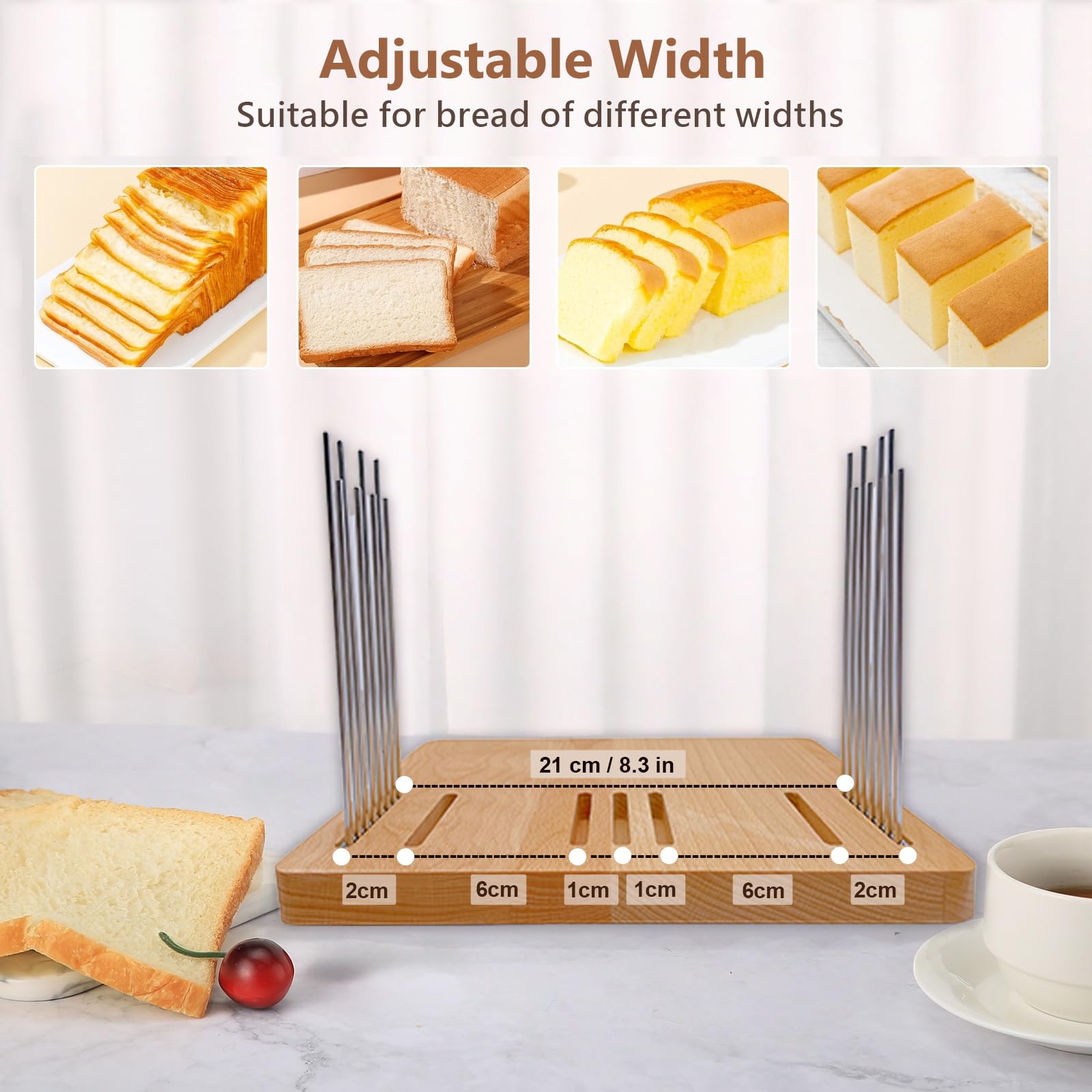 Affettatrice per pane in legno, in acciaio inox, per pane fatto in casa, pieghevole, guida per tagliare il pane