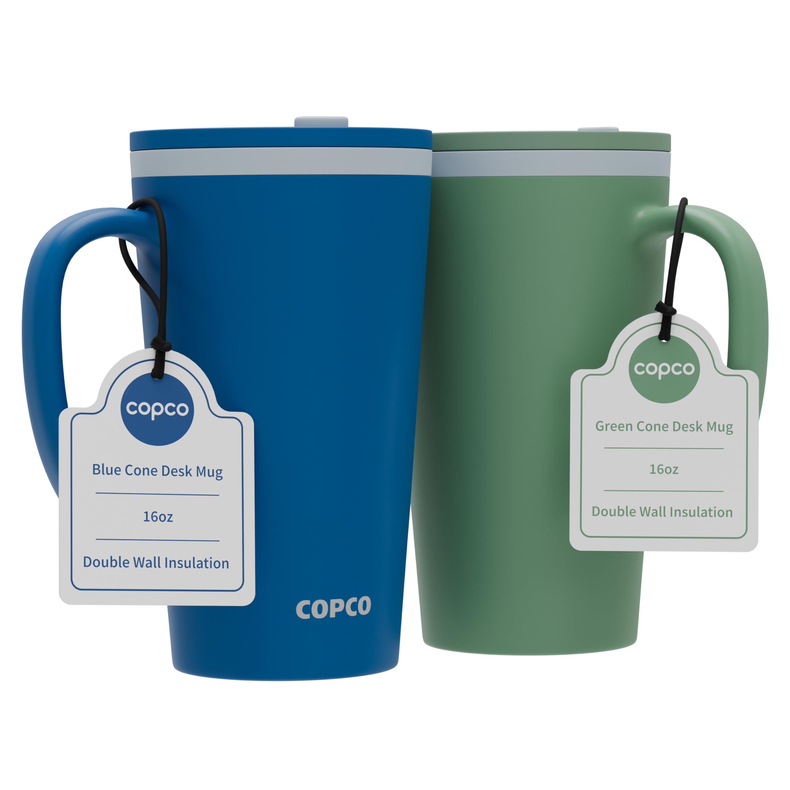 Copco Cone Travel Coffee Mug 16 oz Set of 2 - Insulated Drinkware with Spill-Proof Lid and Handle