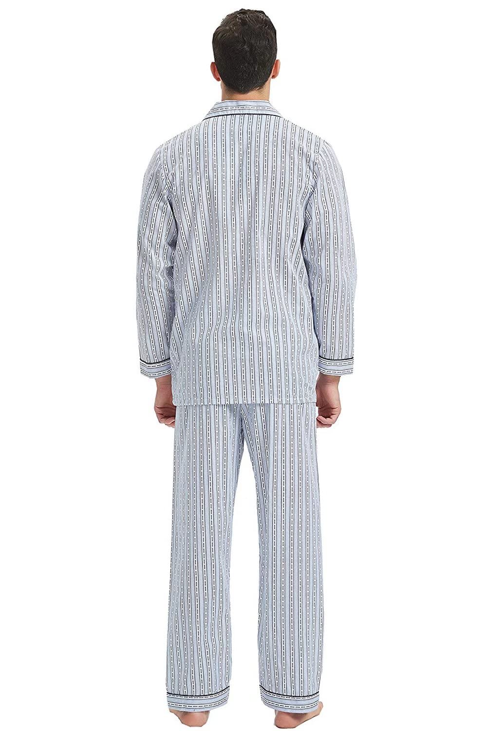 GLOBAL Pigiama Uomo 100% Cotone Biancheria da notte Manica Lunga con Bottoni Coulisse Traspirante Set Pigiama Uomo Vestiti Sopra e Giù S-3XL