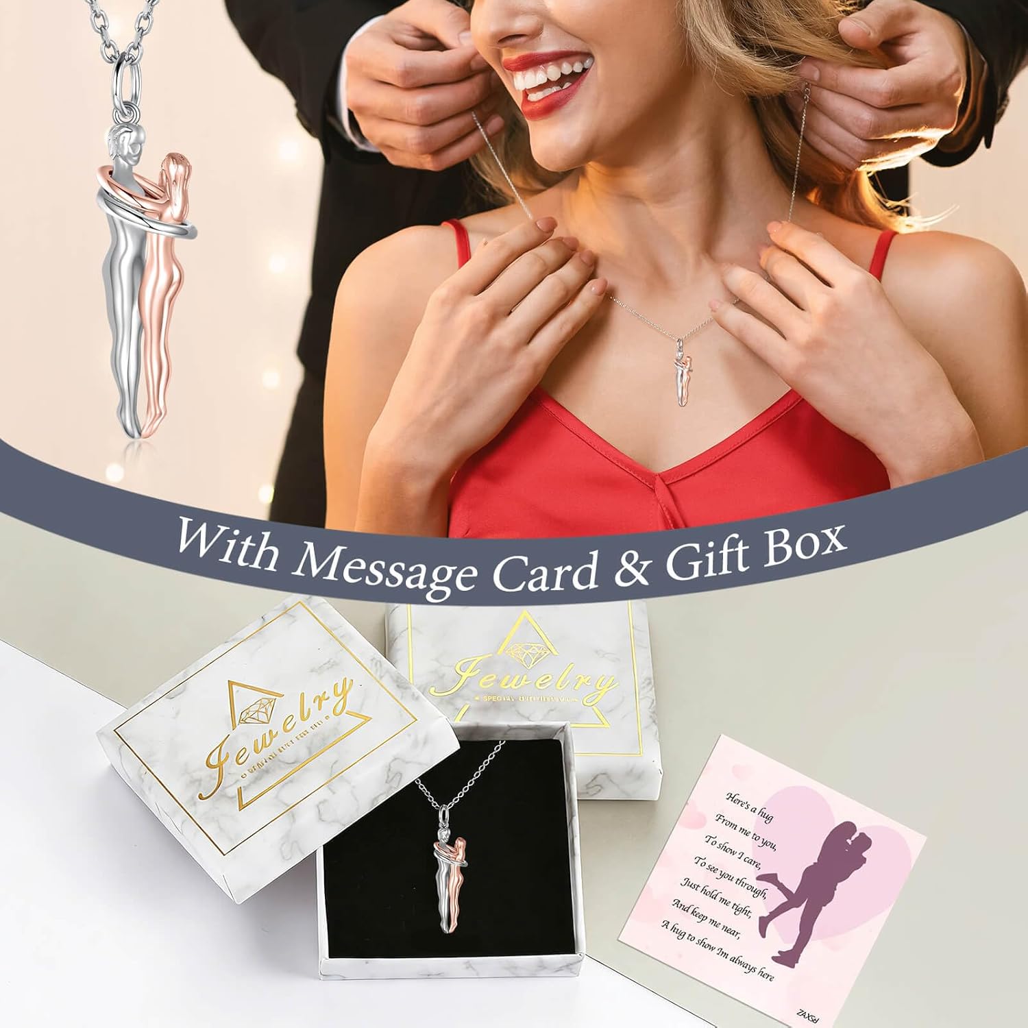 Hug Necklace for Women 925 Sterling Silver Man and Woman Hugging Necklace Couples Jewelry Valentine's Day Gift Necklaces for Wife Girlfriend