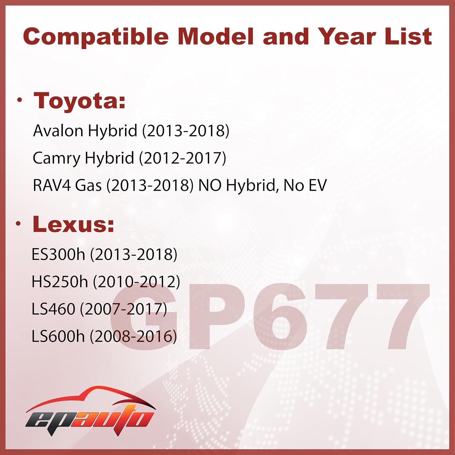 EPAuto GP677 (CA10677) Engine Air Filter Replacement for Toyota Camry Hybrid (2012–2017), RAV4 Gas (2013–2018), Avalon Hybrid (2013–2018), Lexus ES300h,LS460,LS600h,HS250 -Fits Select Models 2007-2018