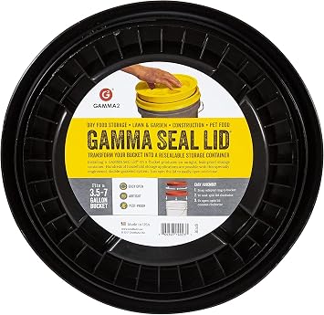 GAMMA2 Gamma Seal Lid - Pet Food Storage Container Lids - Fits 3.5, 5, 6, 7 Gallon Buckets, Black, Made in USA