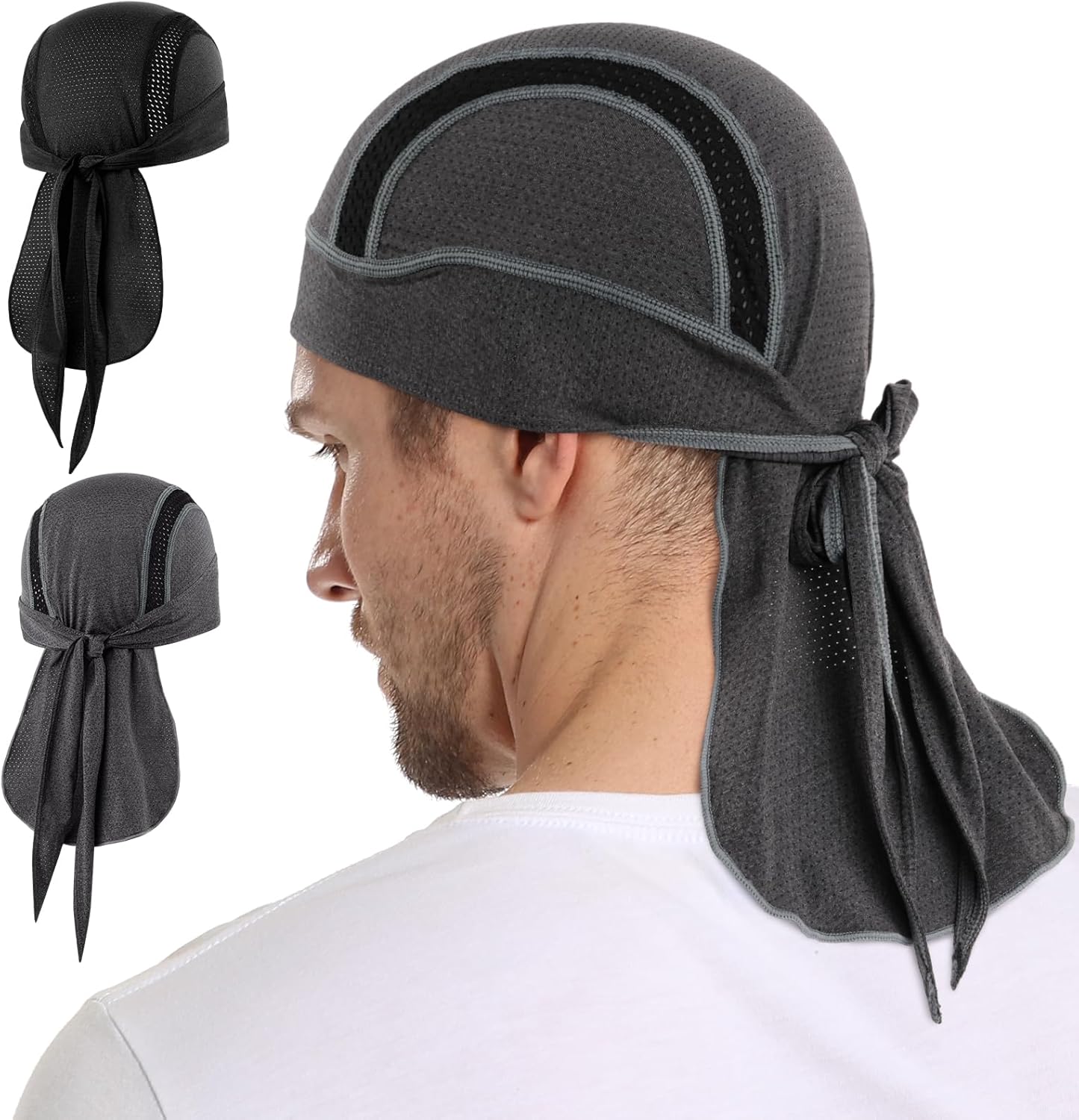 MELASA Do Rag Skull Cap Helmet Liner, Cooling Mesh Bandana Cap, Sweat Dew Rags Head Cover for Men Cycling Motorcycle Running