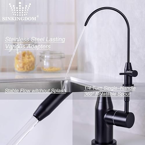 Miniatura 5 de SINKINGDOM Kit de grifo de agua potable negro mate con ajuste completo para sistema de filtración de ósmosis inversa sin plomo 304 Negro, Oro