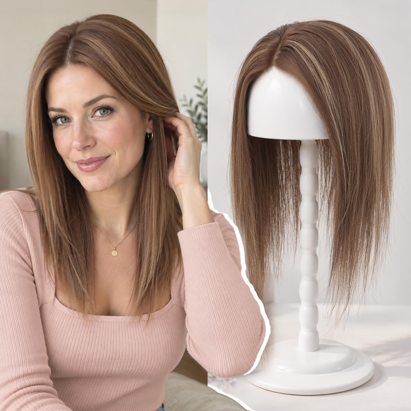 KOME Mocha Brown Lace Front 5"x6" Human Hair Topper for Women 12IN