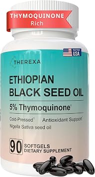 Ethiopian Black Seed Oil 5% Thymoquinone Pure Cold Pressed Nigella Sativa Black Cumin Seed Oil Softgels High Thymoquinone 500 mg per Capsule - 90 Softgels