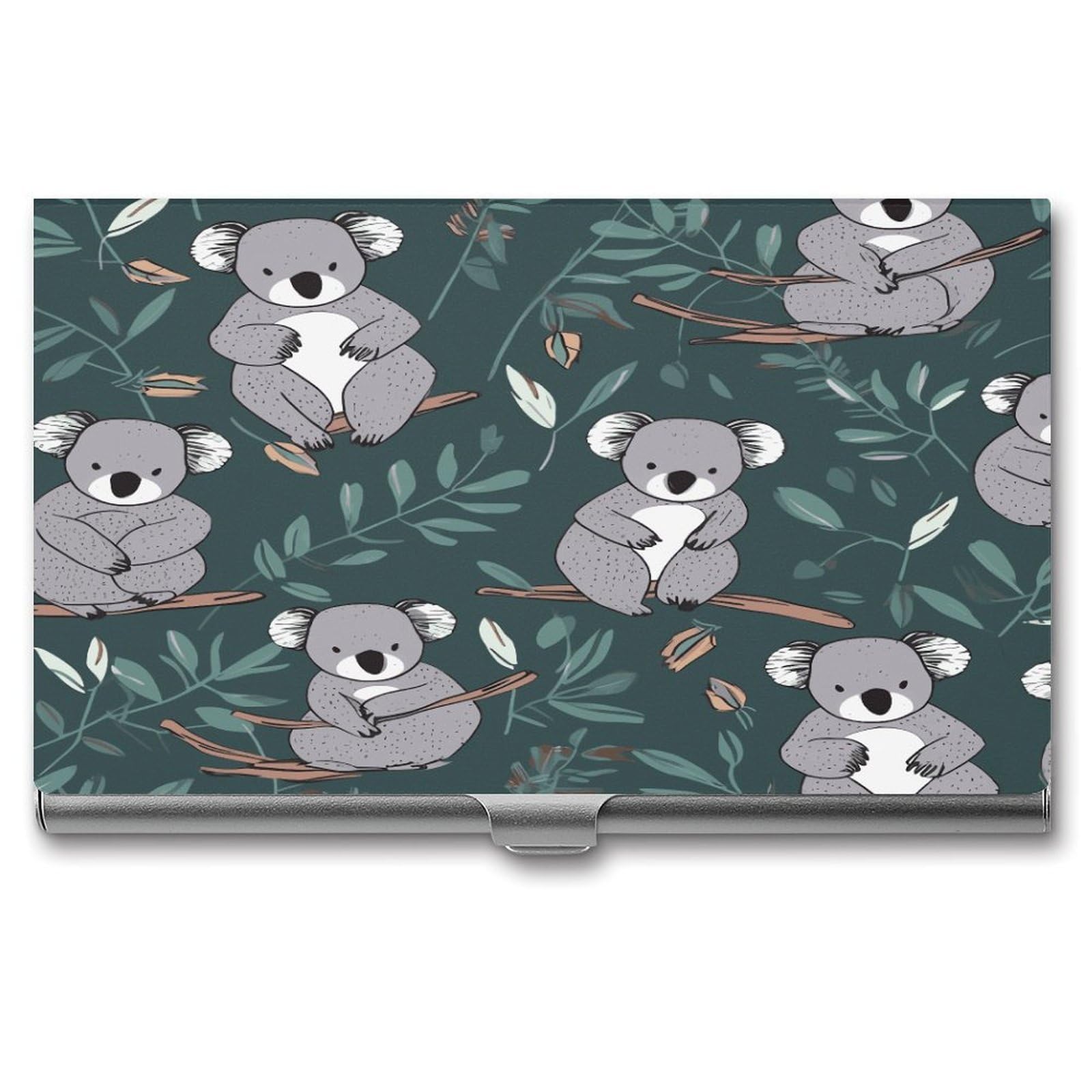 LDGSUPH Lovely Koala Business Card Holder Fashion Slim Name Card Holder Minimalist Design Case Metal Card Carrier Personalized Business Card Case with Flip for Men Women
