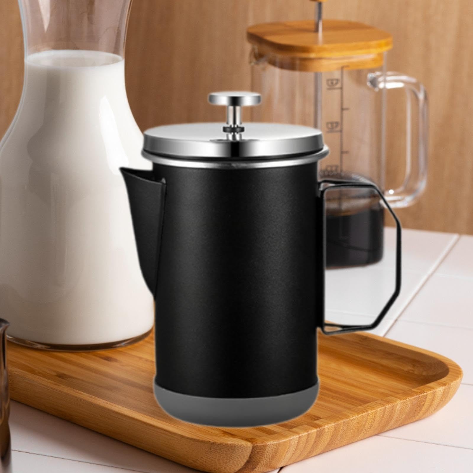 Cafetera de prensado francés, 1 L, resistente al calor, sin posos de café, para café, oficina, hogar, color negro