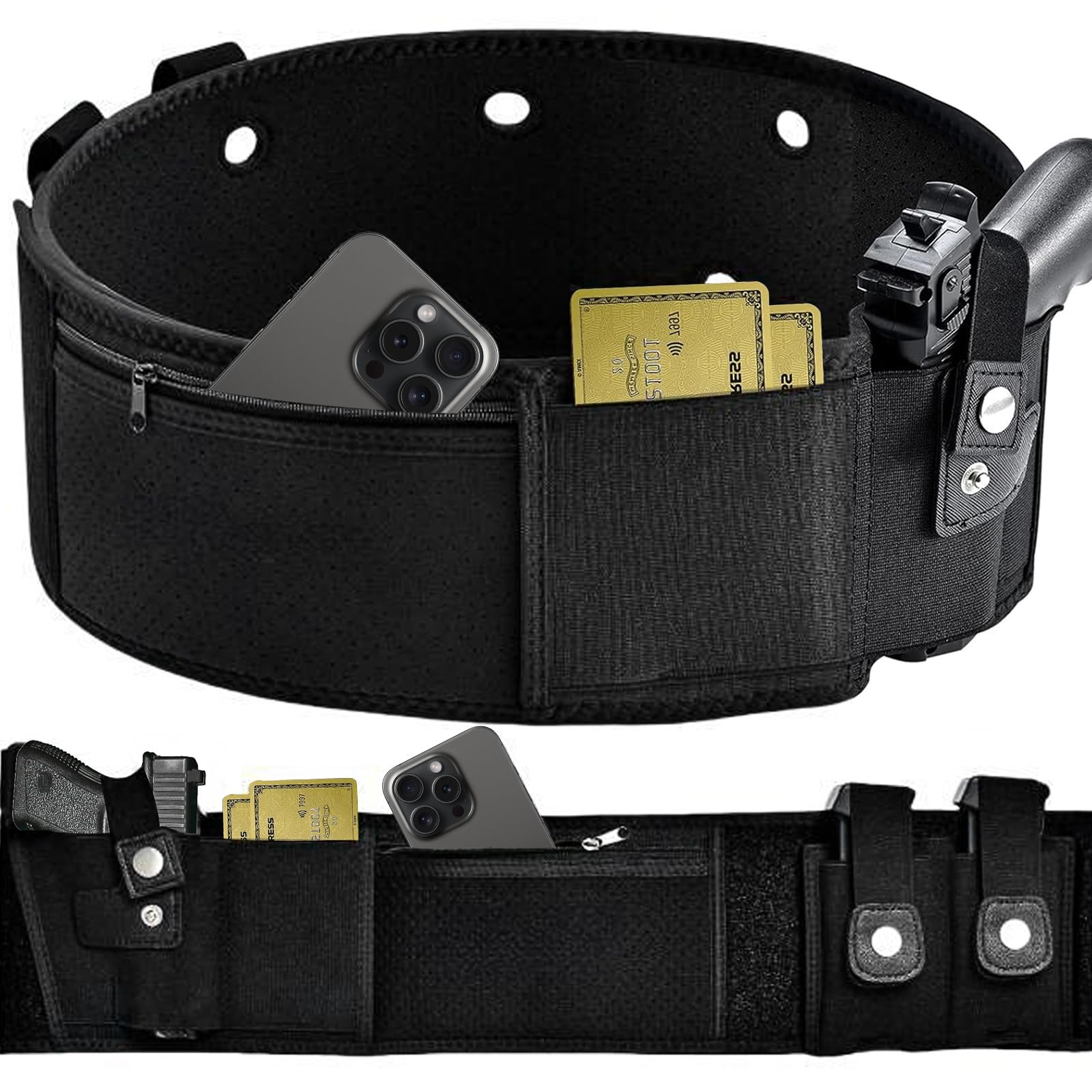 ZONSUSE Fondina per Pistola Fascia Addominale, Fondina Tattica Nascosta in Vita, Fondina Ventrale Regolabile Multifunzione, per Glock 19, 17, Ruger LCP, S&W M&P Shield Maggior Ppistole