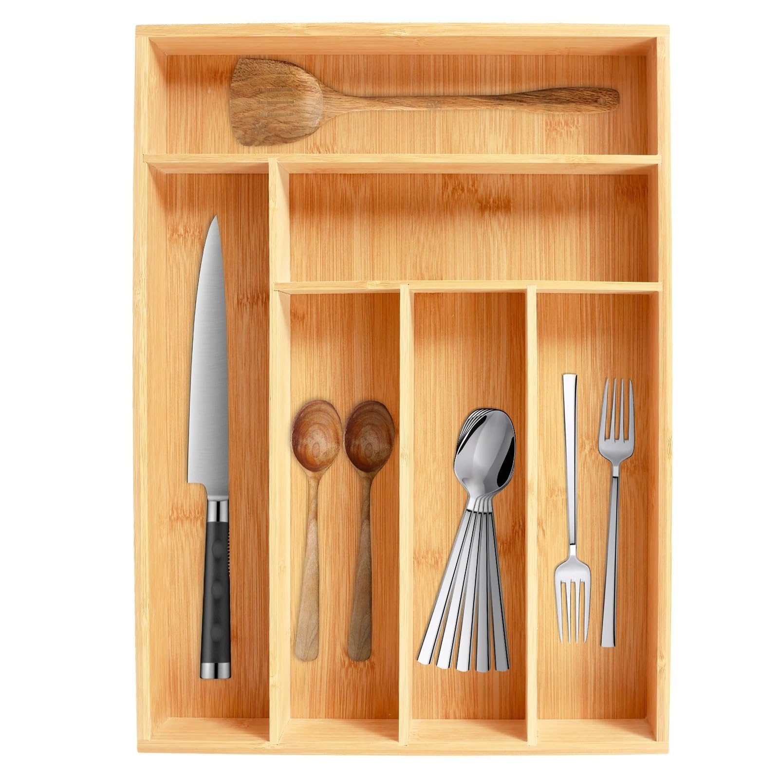 WDSBZNB Cutlery Tray Kitchen Drawer Cutlery Organizer 5/6 Compartments Box Silverware Tray(6 grids)