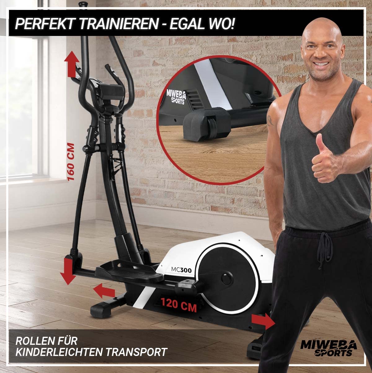 Miweba Sports Bicicleta elíptica profesional MC300 Stepper – con control por aplicación – 21 kg de masa oscilante – Bicicleta elíptica – Bicicleta estática eléctrica – Correa de pulso – Freno