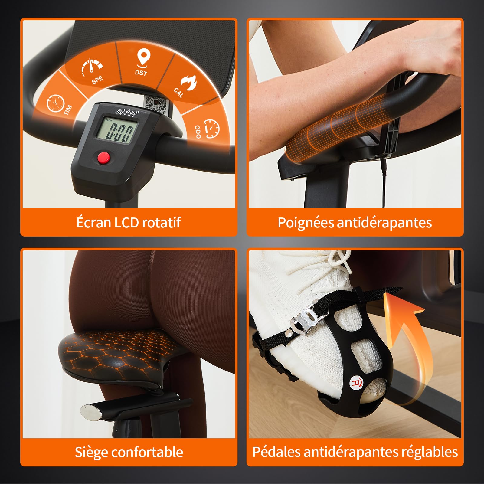 HXD-ERGO Vélo d’Appartement Magnétique Silencieux – Résistance Infinie, Structure Stable, Siège & Guidon Réglables, Écran LCD, Compatible Kinomap/Zwift, Charge 150 kg