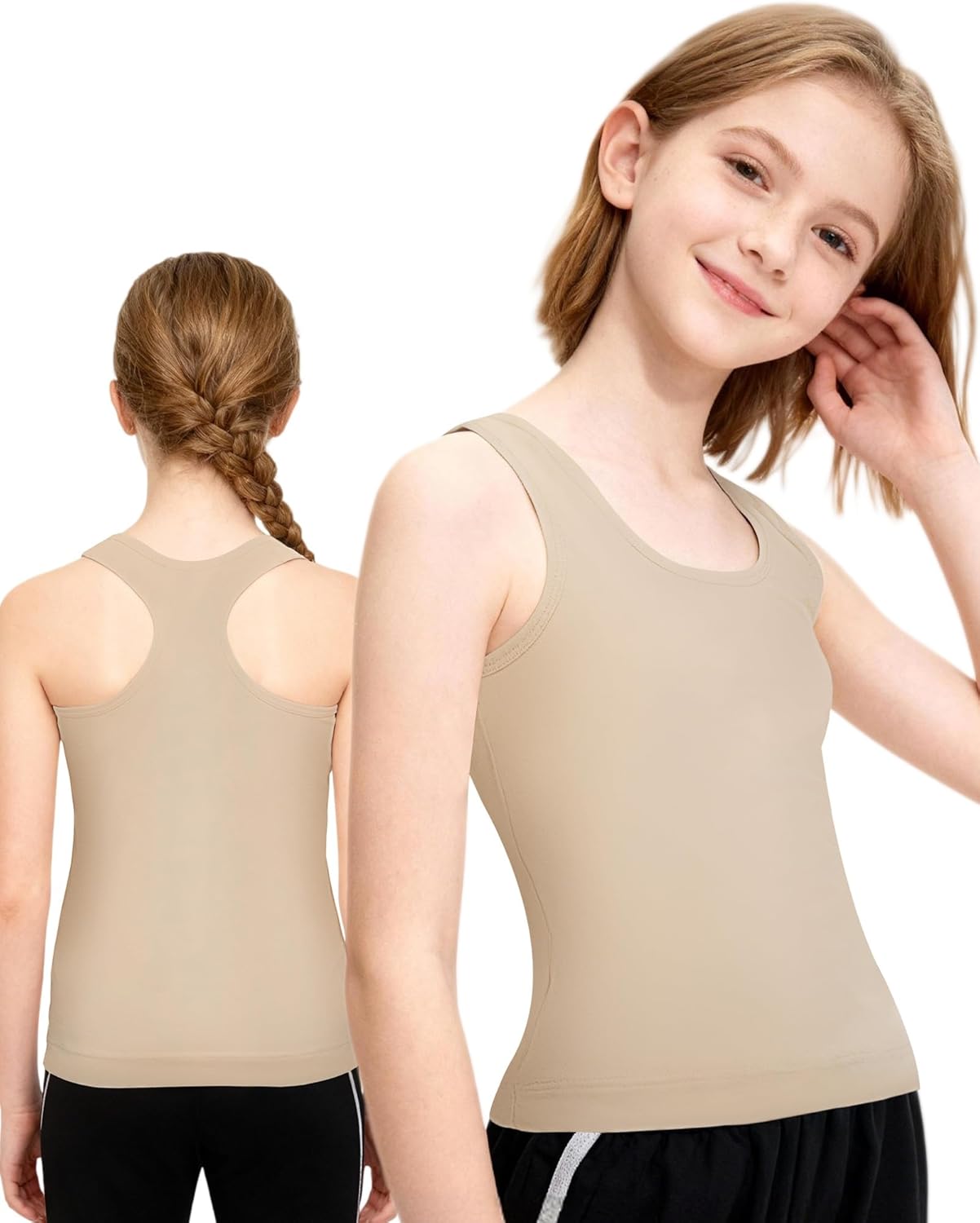 Nude Sleeveless Tank Top Cami Camisole, Girl Seamless Dance Top Stretch Undershirts Comfortable Camis