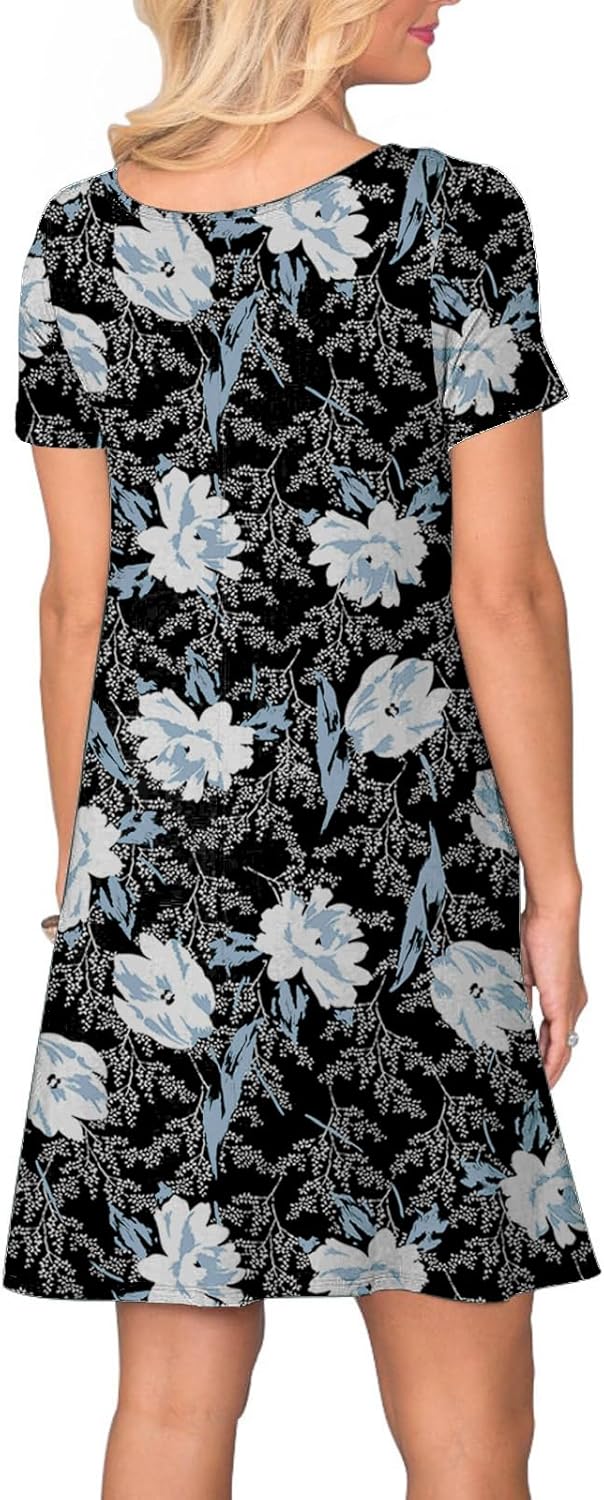 Women's Casual T Shirt Dress Summer Short Sleeve Swing Dresses with Pockets - Image 4