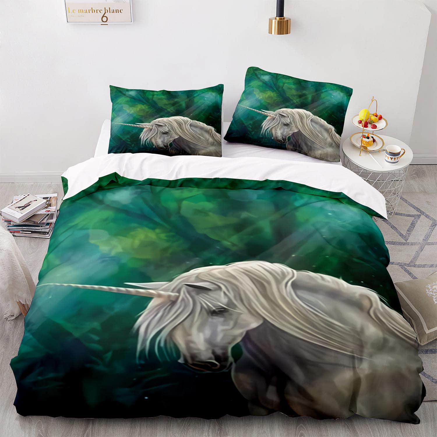 Funda Nordica Cama 90 Juvenil Chico Unicornio Funda Nordica Cama 135X200 Funda Edredon Microfibra con 2 Fundas Almohada 40X75Cm Suave Cómodo