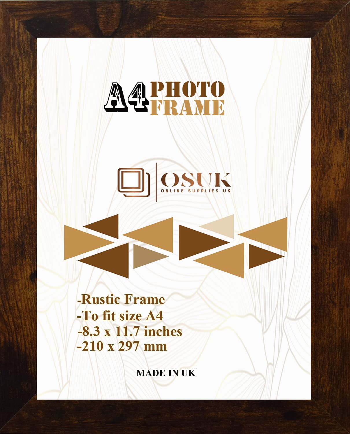 Frame Eazy Rustic Osuk A4 Frame In Size 21 X 29.7 Cm Frame A4 Photo Frame With Clear Perspex Front & Wall Mounting To Hang Portrait Or Landscape (Rustic)
