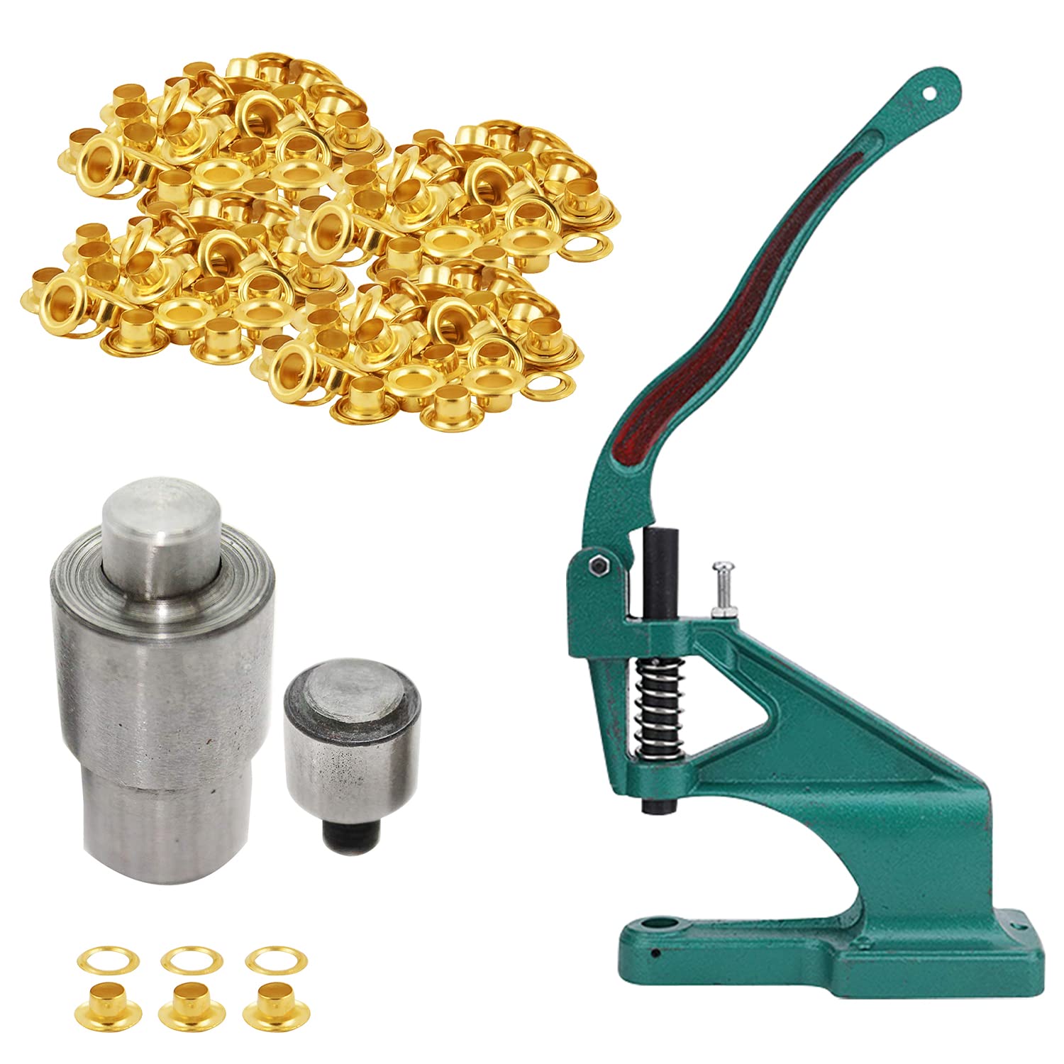 WedDecor Grommet The Green Machine - Juego de troqueles de ojales de 6 mm y 1000 ojales dorados para manualidades, ropa, artes y manualidades, bolsos, cinturones