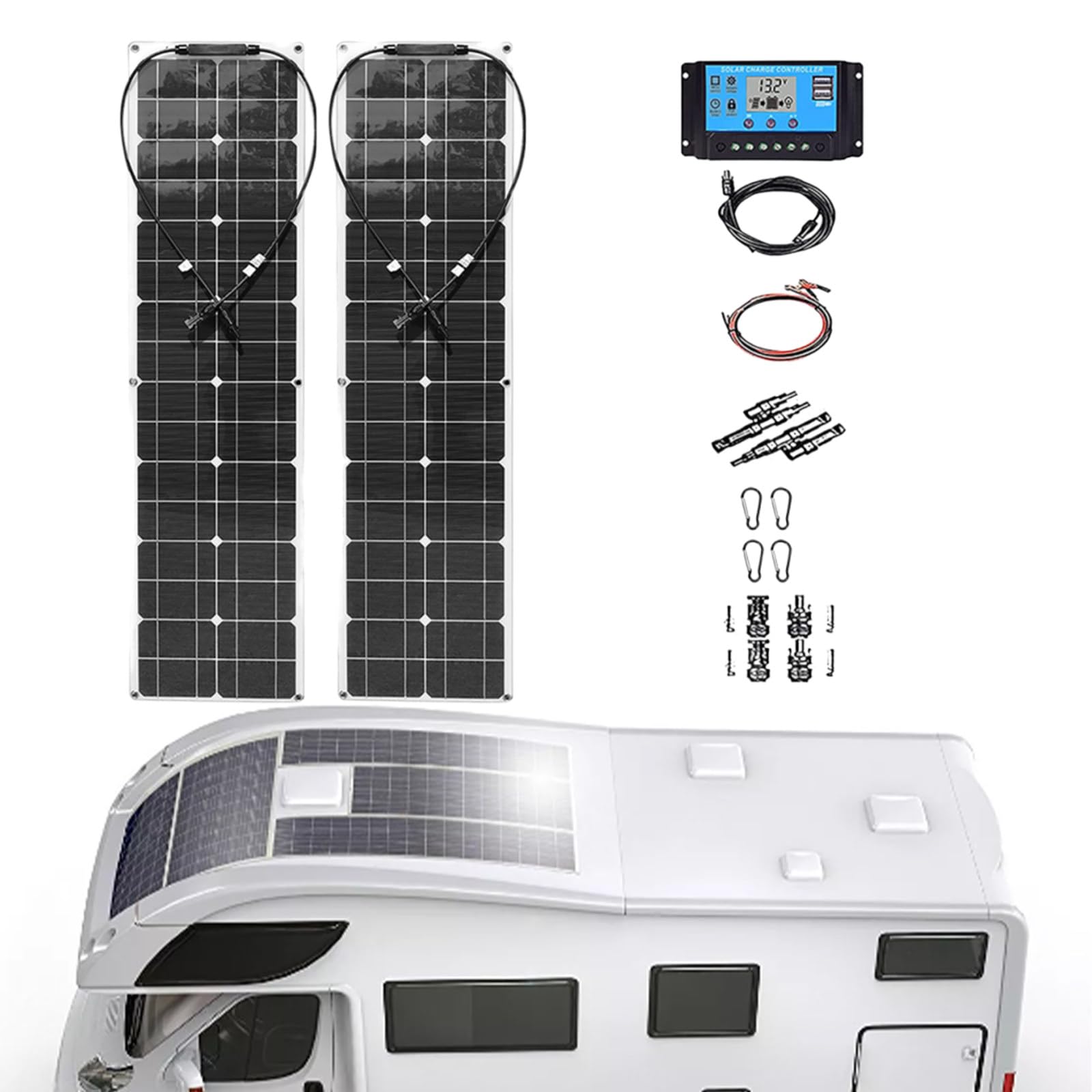 Elastyczny, cienkowarstwowy panel słoneczny 200 W, najbardziej elastyczny panel słoneczny z taśmą klejącą do łatwej instalacji (długa wersja), WhiteSolarpanels