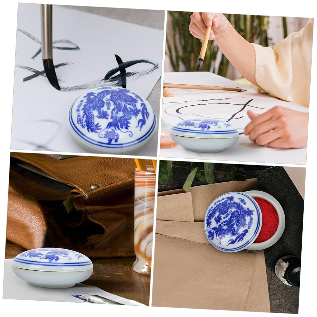 Homoyoyo Tampon Encreur Chinois Portable 6cm pour Calligraphie, 4 Pièces