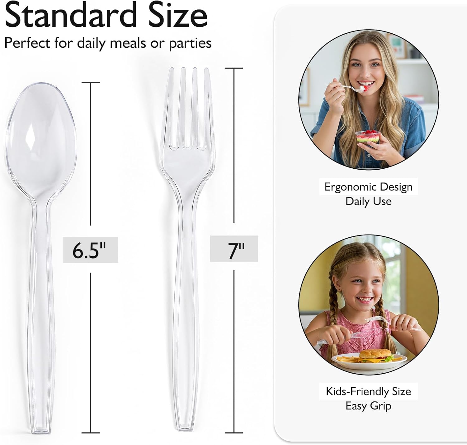 [200 Count] Disposable Plastic Silverware, Heavy Duty Forks and Spoons Set, Durable Plastic Utensils Cutlery Set for for Parties, Picnics, Big Event, Daily Use - Bpa free - Image 2