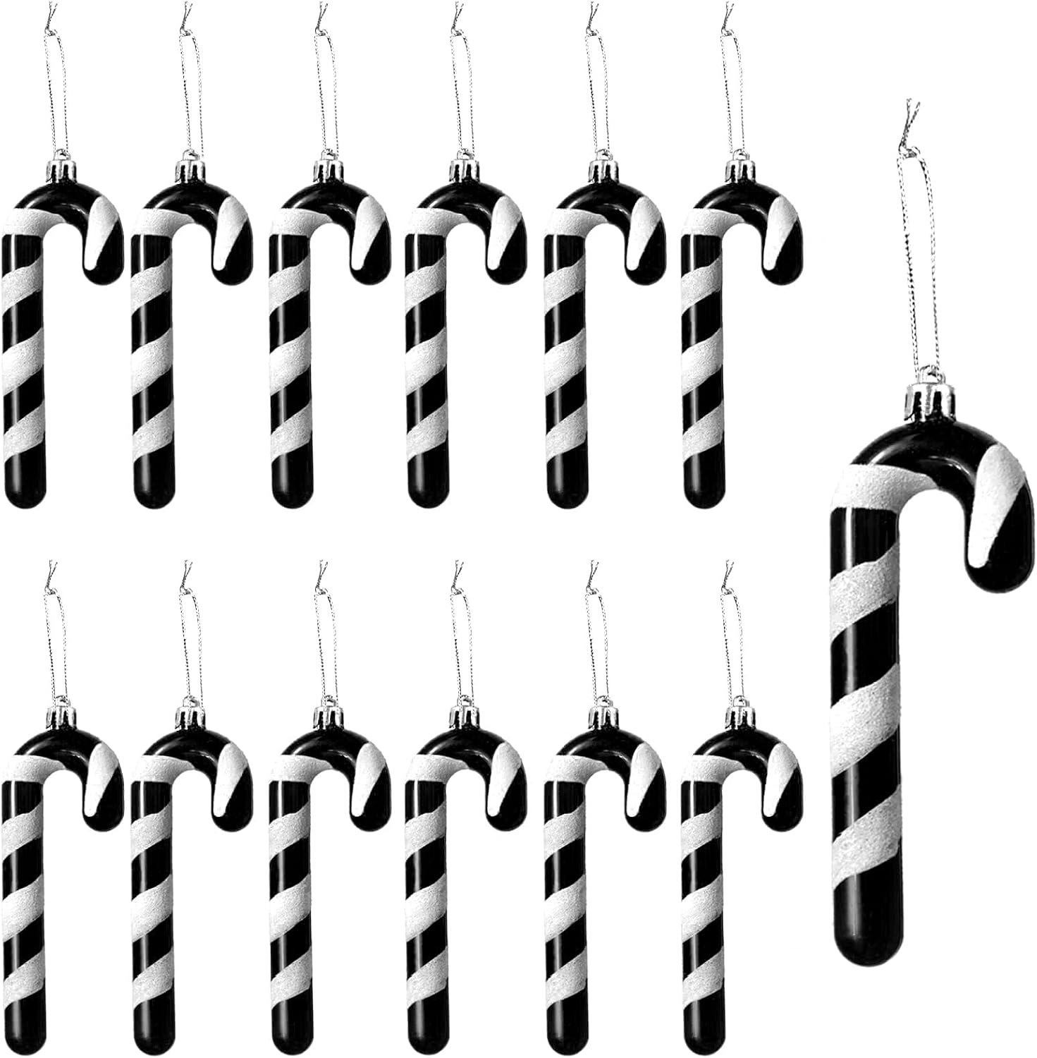 12Pcs Glitter Candy Cane Christmas Tree Decoration Plastic Candy Cane Decoration Christmas Tree Hanging Pendant Ornament for Xmas Party Home Favors Supplies (Gold-red)