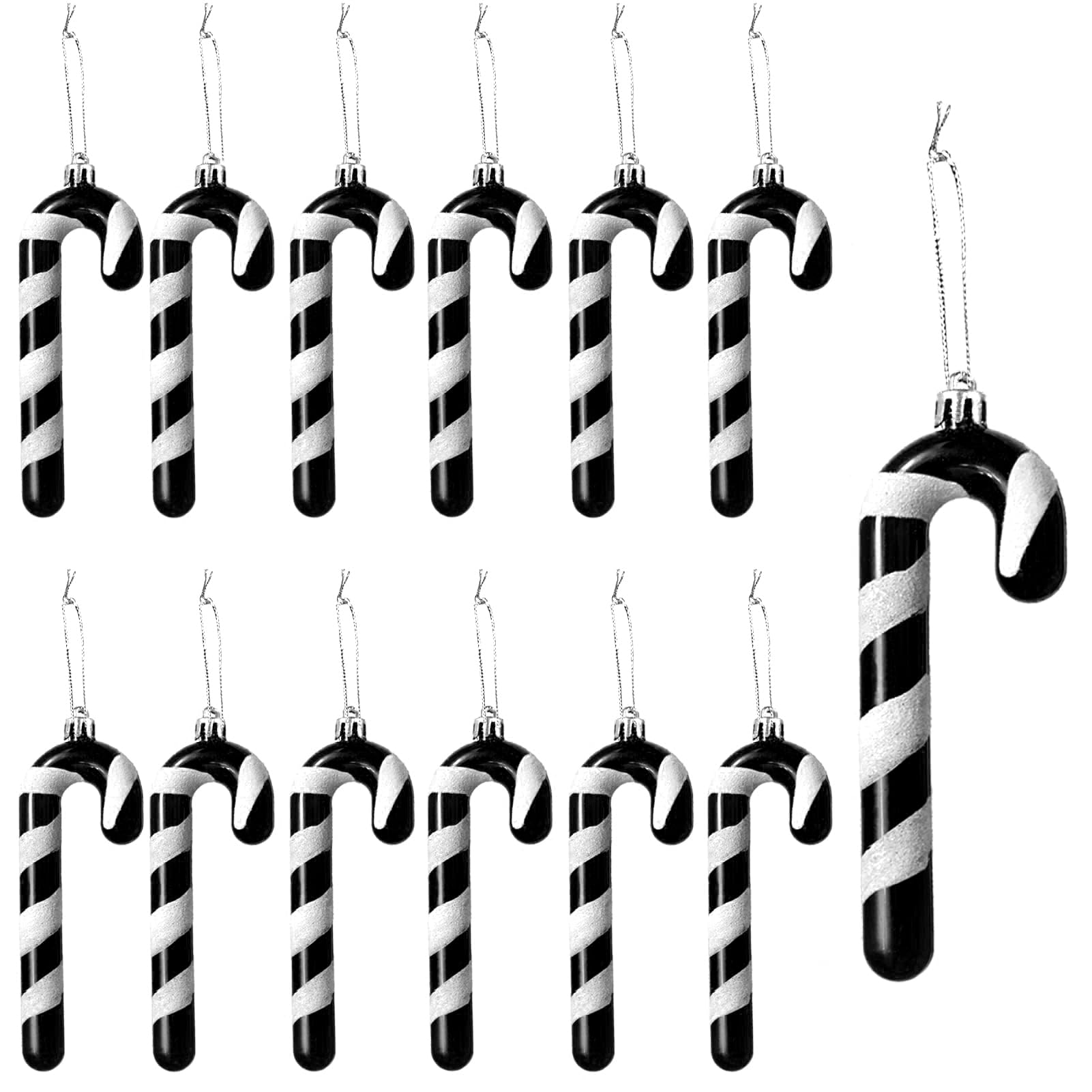 12 x White & Black Candy Cane Christmas Tree Hanging Ornaments
