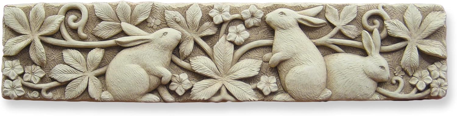 Carruth Studio, Bramble Bunnies Wall Plaque, Original Sculpture Handcrafted in Stone, Artisan Made
