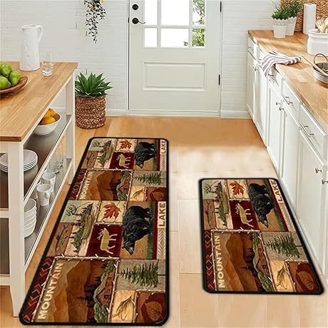 Rustic Kitchen Rug Sets: Cabin Farmhouse Western Floor Mats