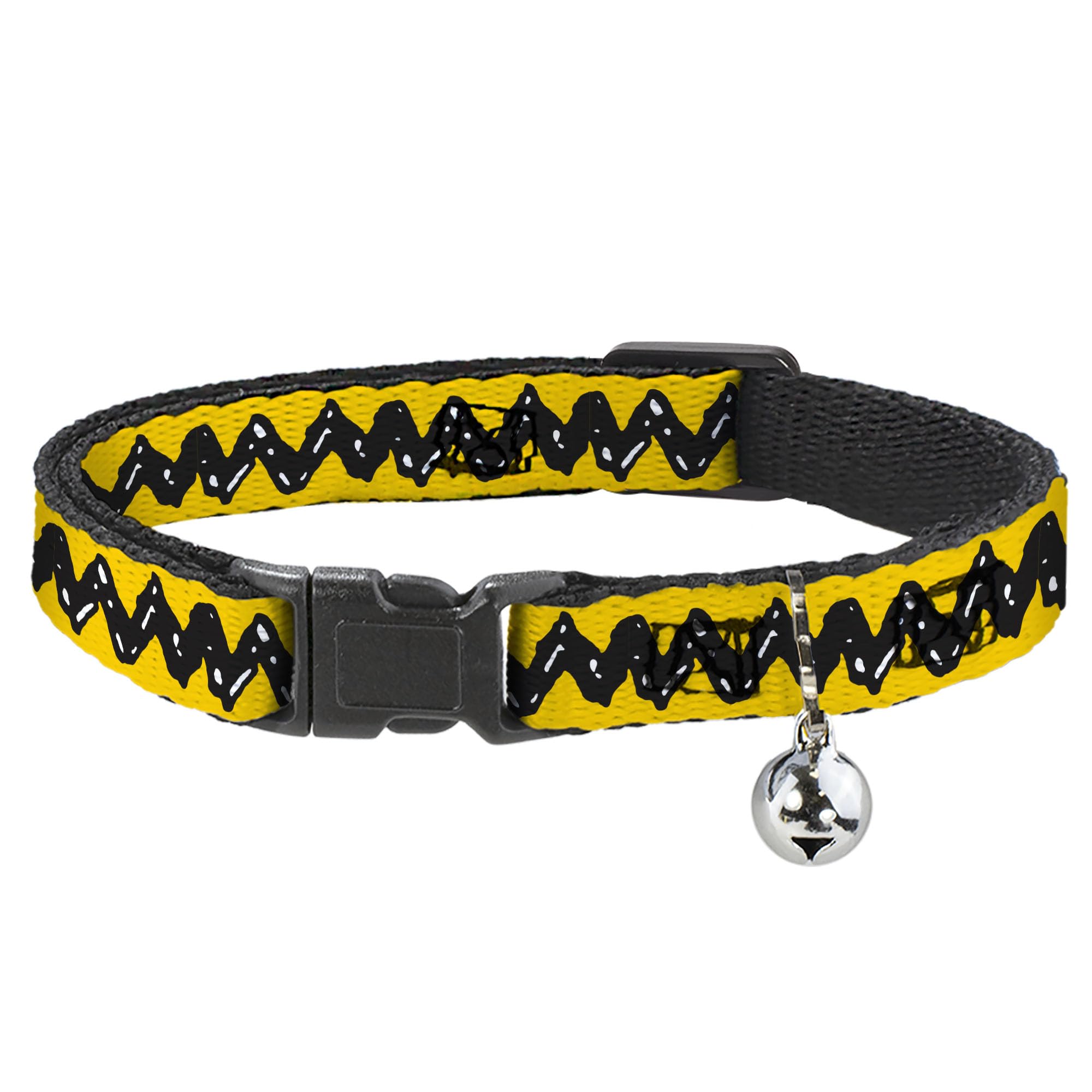 Peanuts Worldwide LLC Cat Collar, Breakaway Collar with Bell, Peanuts Charlie Brown Zig Zag Stripe Yellow Black, 8.5 to 12 Inches 0.5 Inch Wide