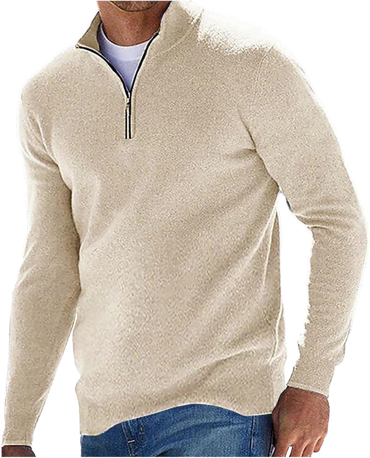 Men‘s Zipper Front Stand Collar Sweater, Solid Long Sleeve Knit Top, Zip Sweater for Easy Layering as a Light Jacket