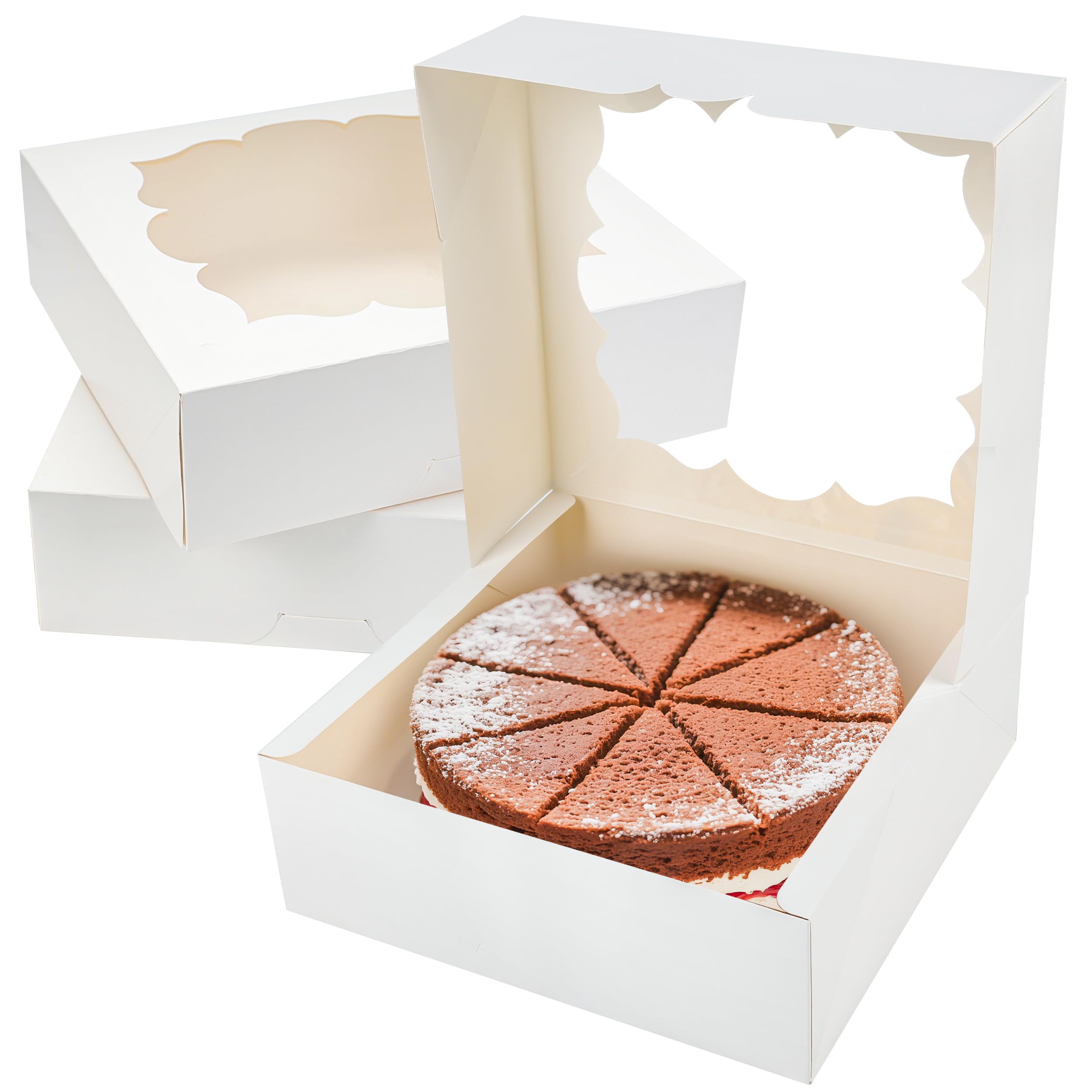 BTSD-home Lot de 20 boîtes à tarte de 25,4 x 25,4 x 7,6 cm avec fenêtre – Boîtes à tarte pour tartes, cheesecake et fraises recouvertes de chocolat (blanc)