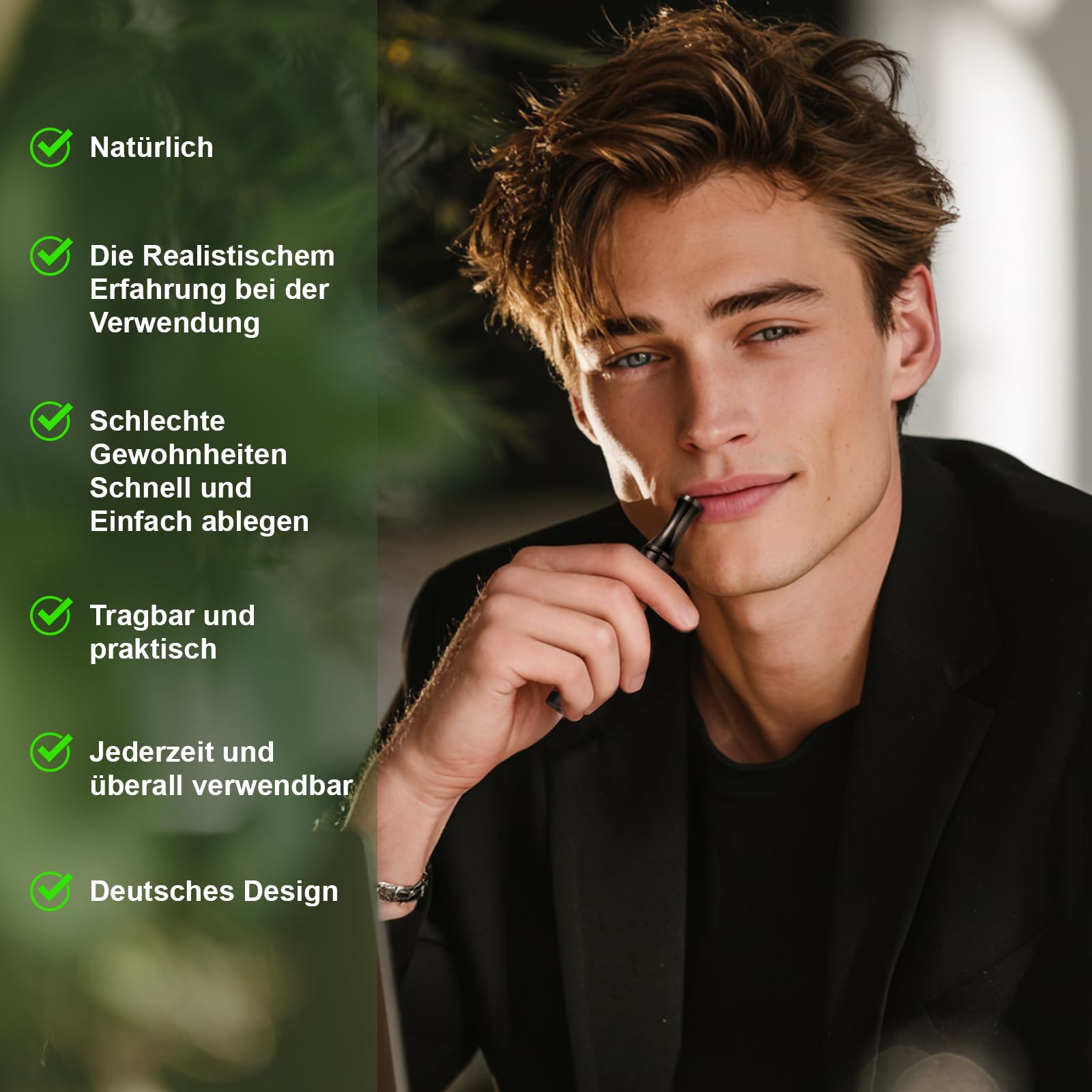 J.Fée S3.0 Rauchentwöhnung Hilfsmittel Wooden Stainless Steel Handheld Mit 15 Filtern mit Fruchtgeschmack,(Peppermint, Sweet Orange, Watermelon)Alternatives et aides sans nicotine-Atemtraining Schwarz