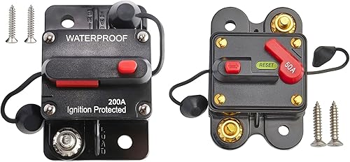 RED WOLF Disyuntor de 50 A + 200 amperios para motor de arrastre de barcos, vehículos de remolque cuatrimotos marinos, audio estéreo, batería
