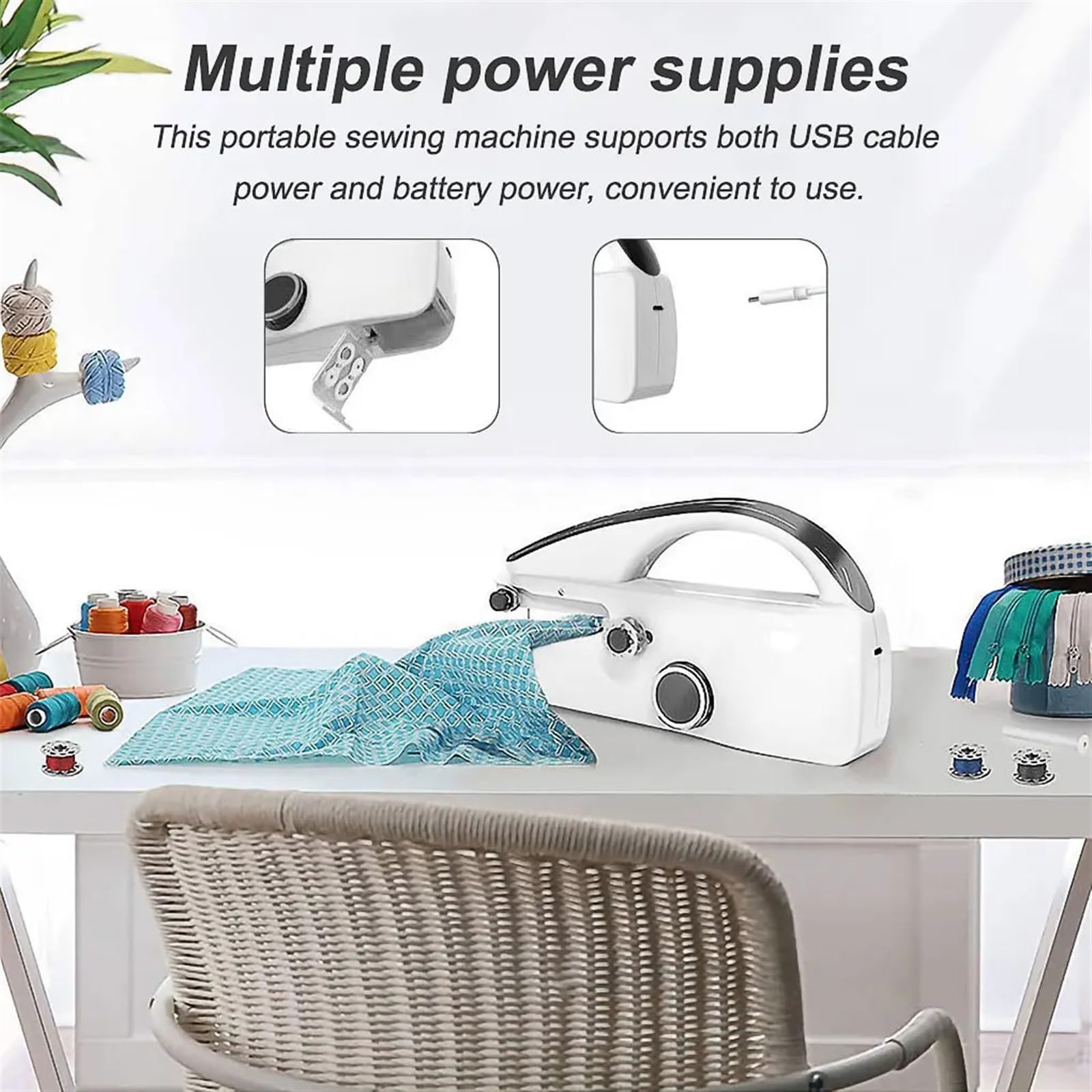 Máquina de coser, Pequeña máquina de coser portátil de mano, eléctrica, alimentada por batería, con USB, costura rápida, for uso en el hogar, patchwork, bricolaje, viajes, manualidades