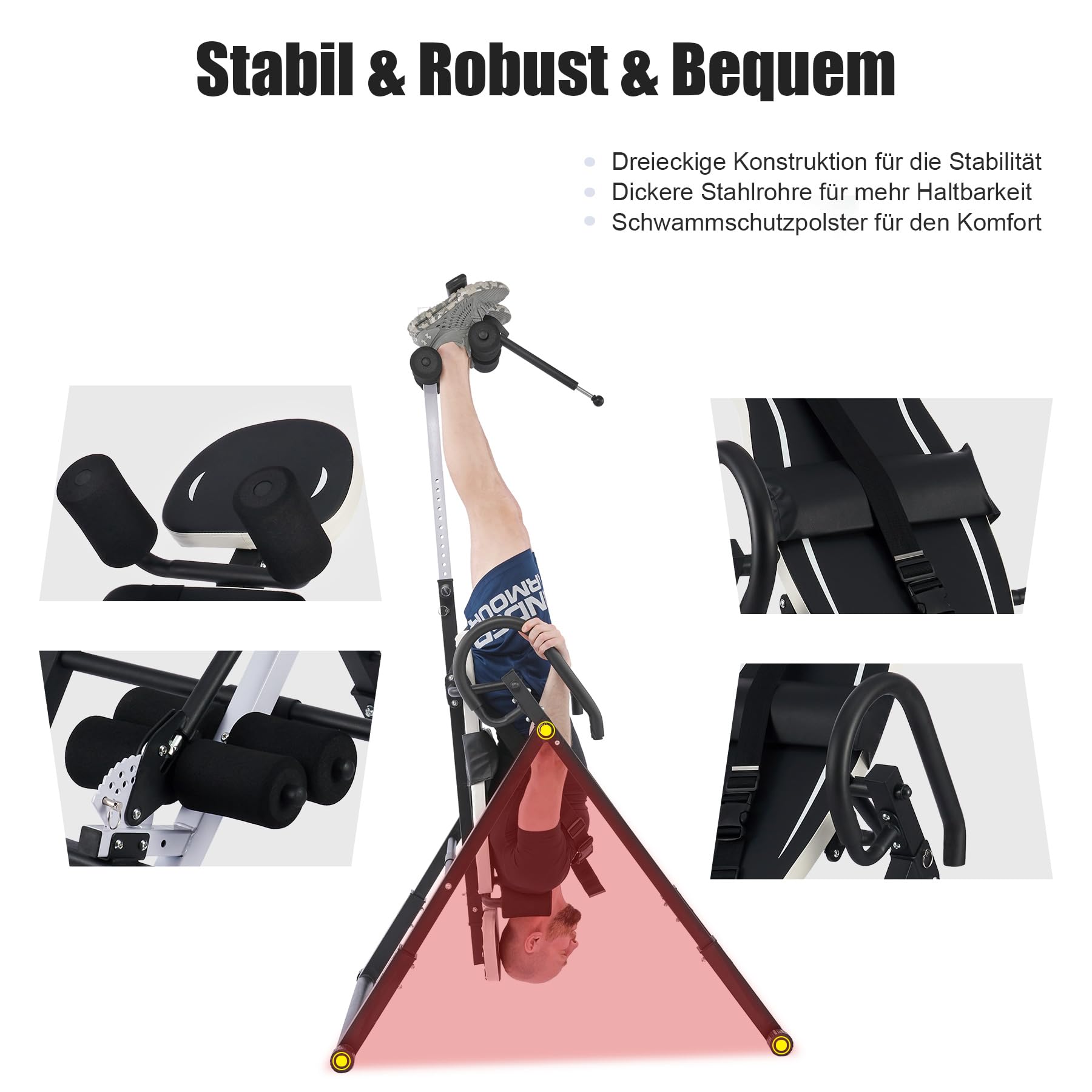 ZELUS Inversionsbank Klappbar Inversionstisch mit Verstellbarer Kopfstütze Schwerkrafttrainer mit 4 Inversionswinkeln 150 kg Bauchtrainer