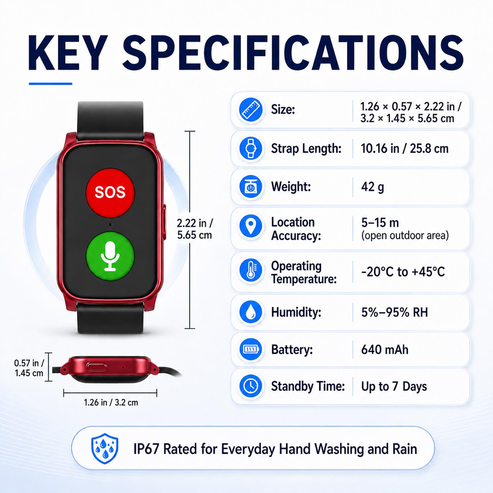 Montre GPS pour Seniors - Bouton SOS, Localisation 4G, Appels Vocaux Bidirectionnels, Alerte de Zone et Alerte de Chute Red