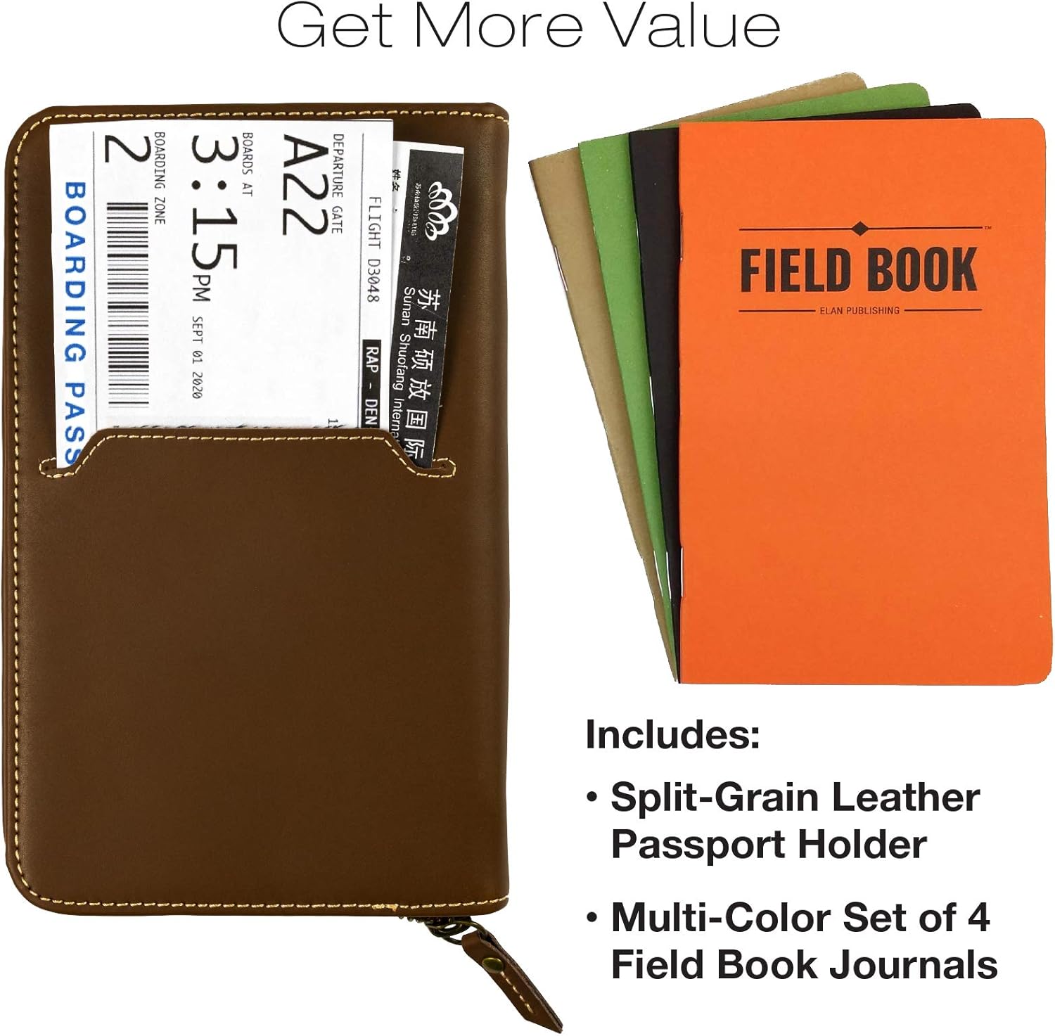 Leather Travel Wallet & Passport Holder: Passport Cover holds 4 Passports, Credit Cards, ID, Travel Journals and Document Holder. BONUS: Includes a set of 4 Travel Journals / Notebooks. : Clothing, Shoes & Jewelry